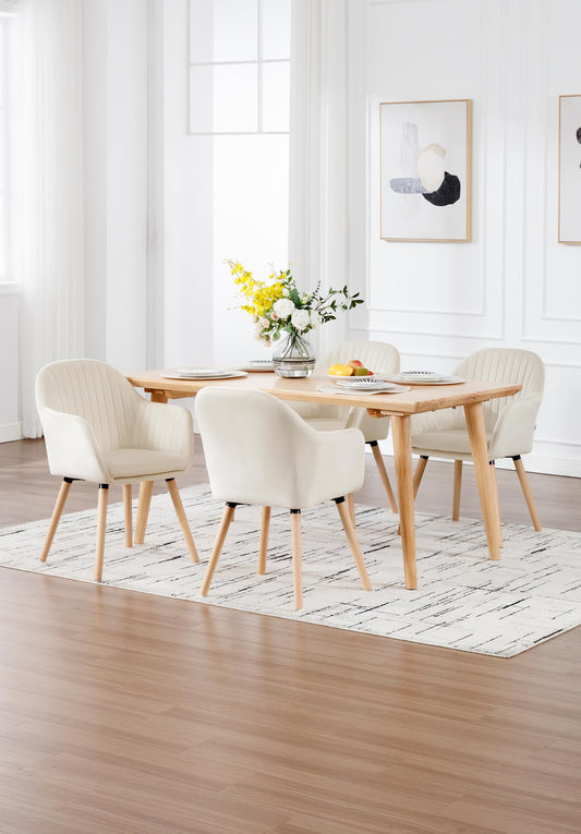 WOLTU dining chairs set of 4 kitchen chair living room chair upholstered chair design chair with armrest velvet solid wood cream white BH95cm-4