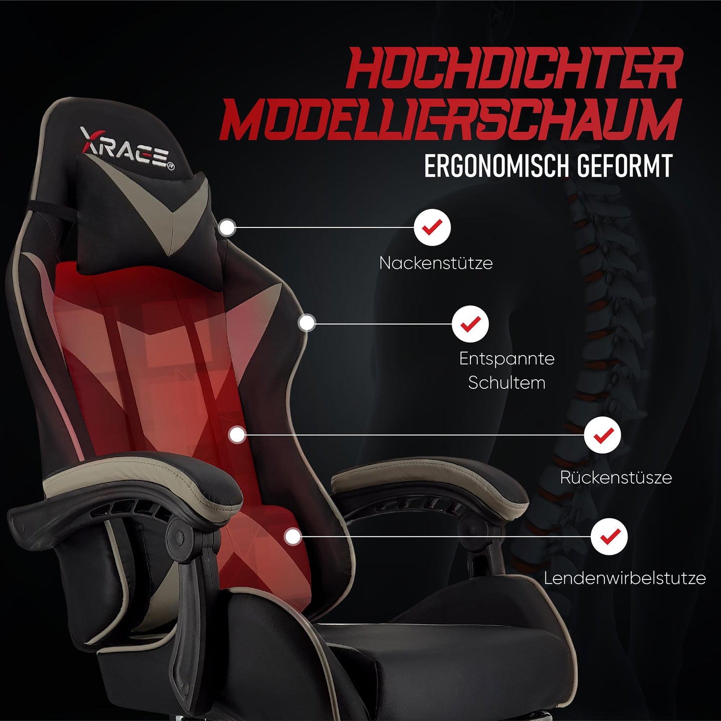 xRace Gaming Chair, Office Chair, Ergonomic PC Chair, Gaming Sofa made of leather with lumbar support, Adjustable Swivel, Task Chairs with Footrest and Headrest, Gray