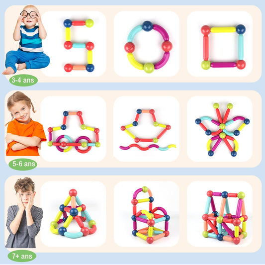 100 pieces of magnetic building blocks for children ages 2, 3, 4, 5, 6, 7. Educational magnet toy for kids, Montessori learning game with balls and rods. Perfect gift for girls and boys.