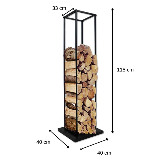 Indoor Heroes Minimalist Design Firewood Rack made of matte black painted metal Height 115 cm Firewood Shelf Firewood Stand Firewood Rack