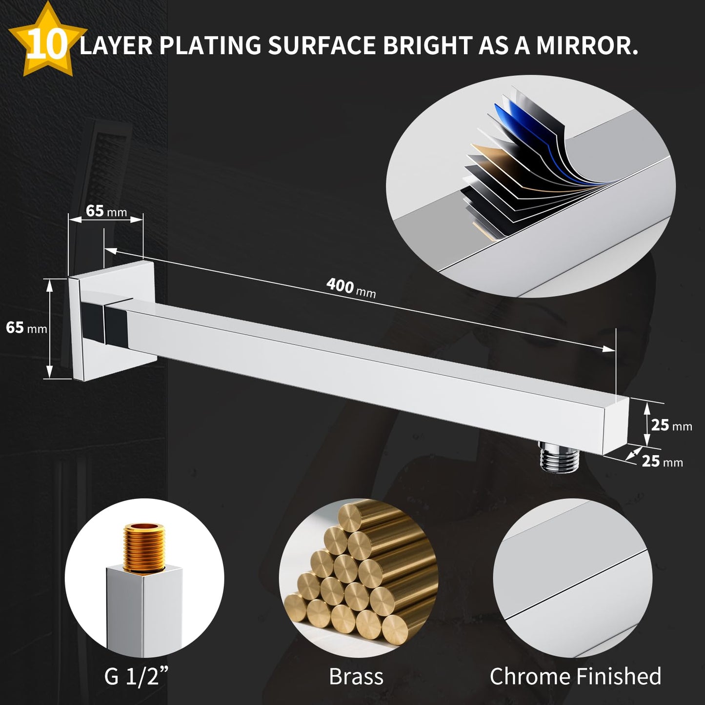 Rainsworth shower system for wall mounting, concealed shower mixer set with rain shower 30x30cm, concealed fittings made of high-quality stainless steel and brass, chrome shower set