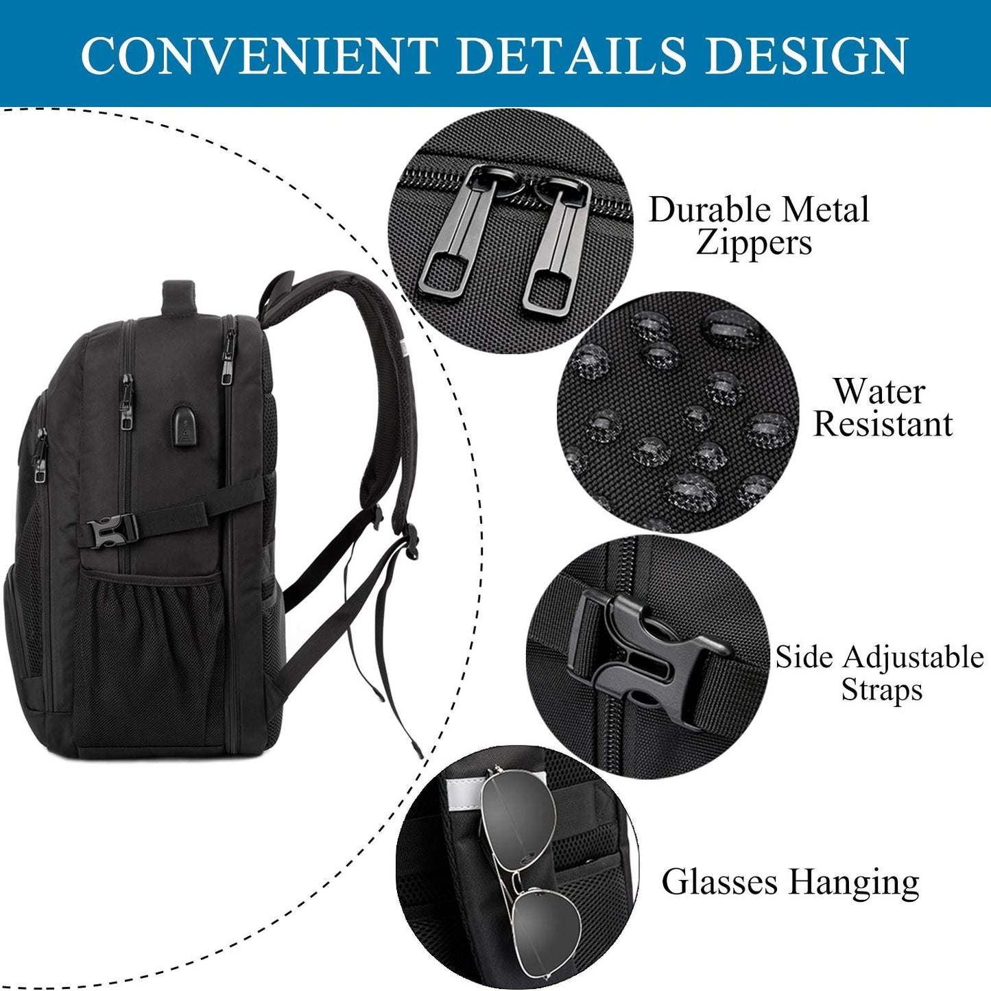 Extra Large Backpack Men 50L Waterproof Work Laptop Backpack for 17 inch with USB Charging Port Business Travel Notebook School Backpack for Men Women Boys Teenagers Black