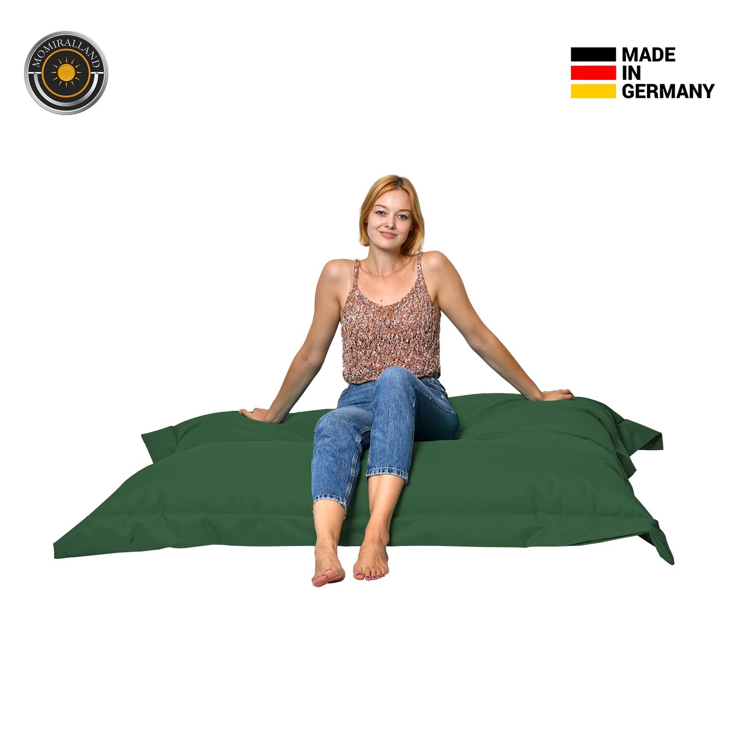 Momiralland Rectangular Bean Bag Chair - Indoor & Outdoor - 2 in 1 Function - for Relaxation - Giant Seat Cushion for Kids and Adults - EPS Bead Filling (Kiwi, Indoor & Outdoor 120 x 140 cm)