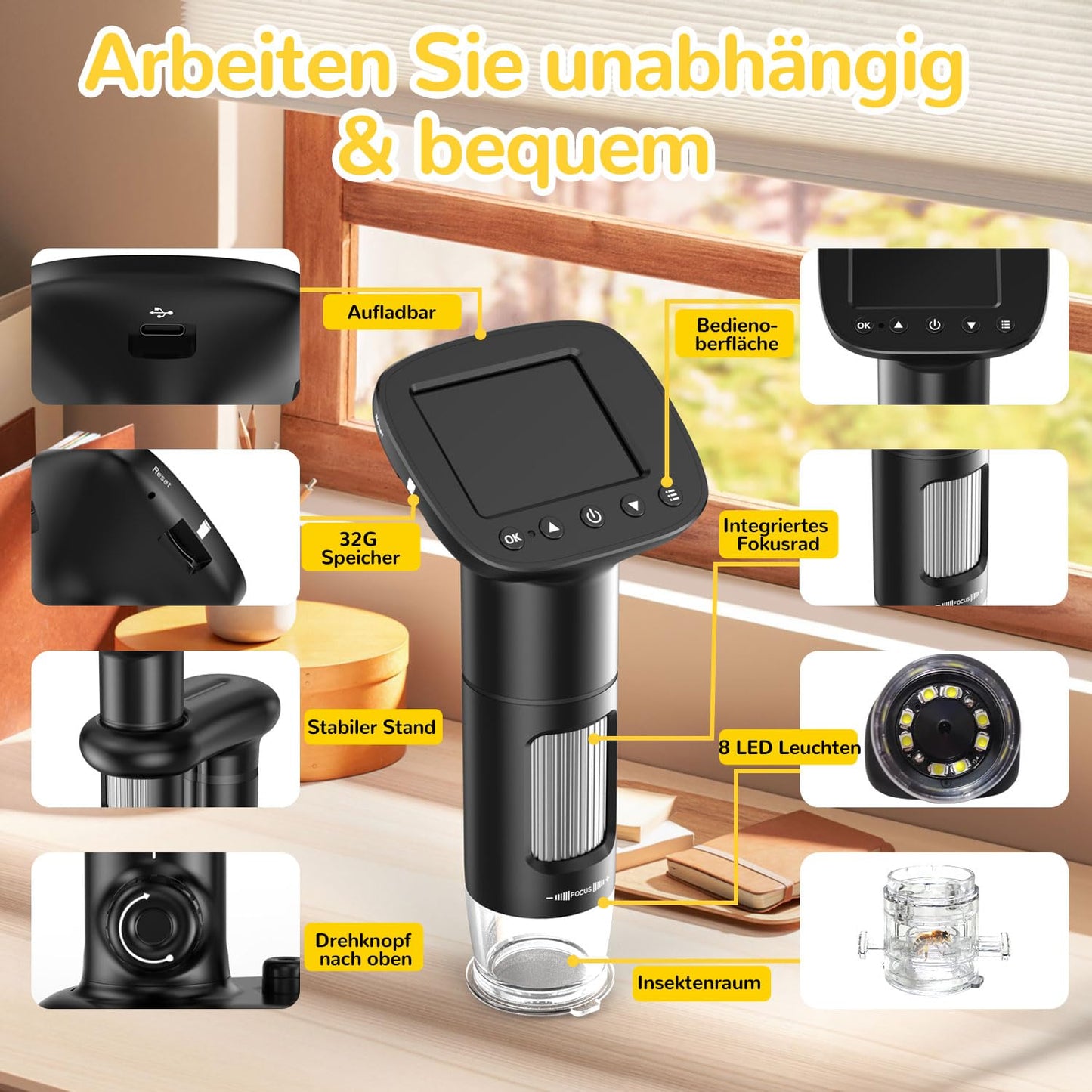 IMICHI microscopes for kids with LCD screen, 1000X magnification, clear image, unique insect viewer, portable digital microscope.