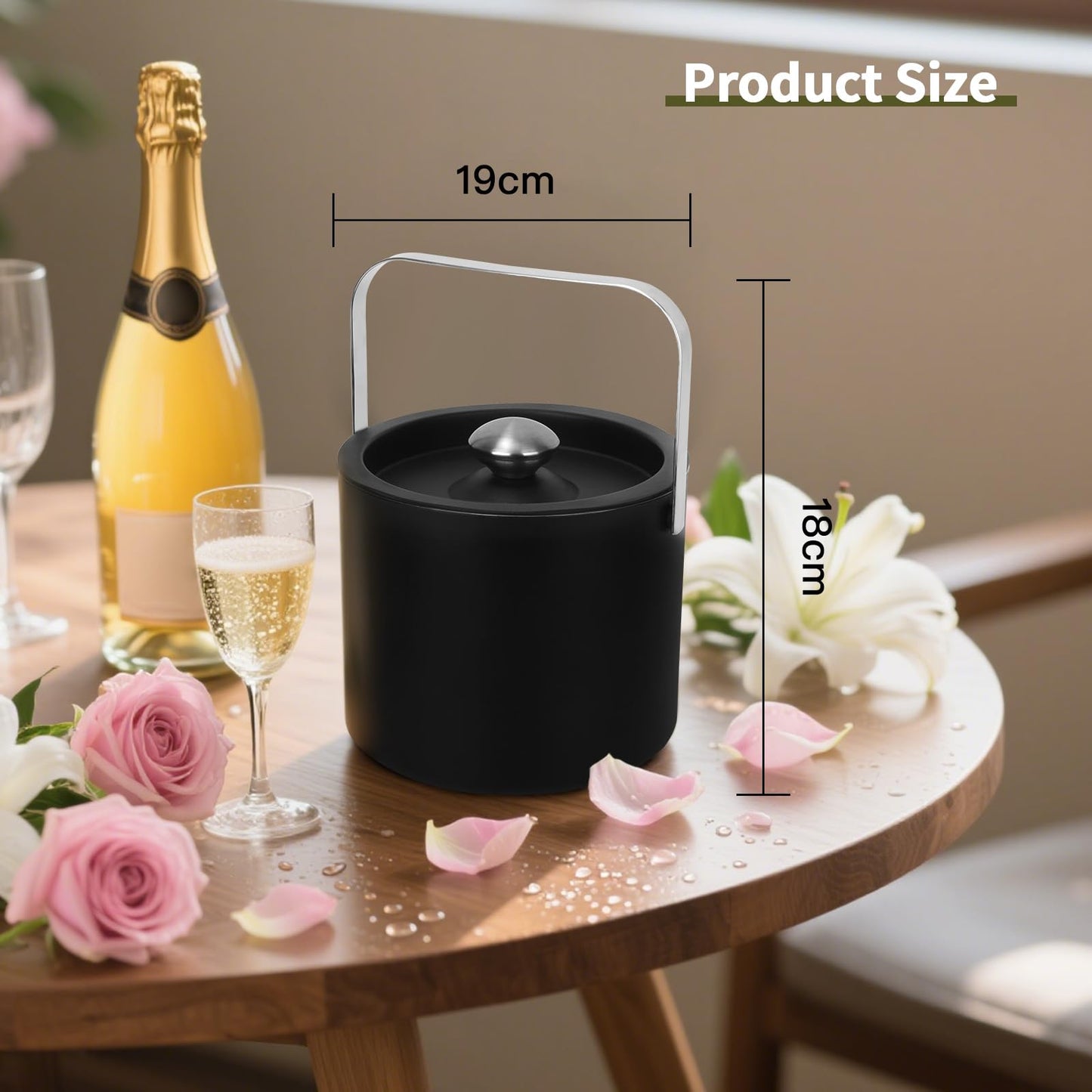 3L Modern insulated ice bucket with silicone lid,stainless steel ice cube container,double-walled stainless steel ice bucket,ice container for ice cubes ice bucket with strainer tongs,ice cooler for beer,champagne,wine