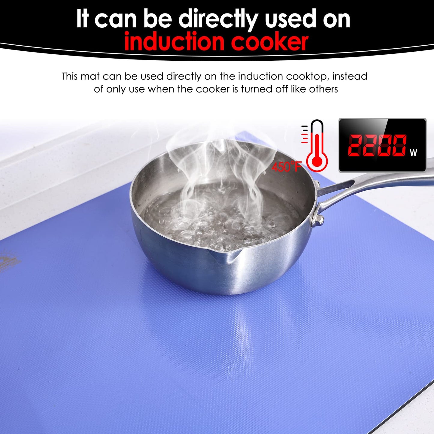 KitchenRaku Large Induction Protection Mat, Non-Slip Silicone Induction Cooktop Protection Mat (magnetic) Cooktop Scratch Protection for Induction Cooktop (61x53cm, Blue)