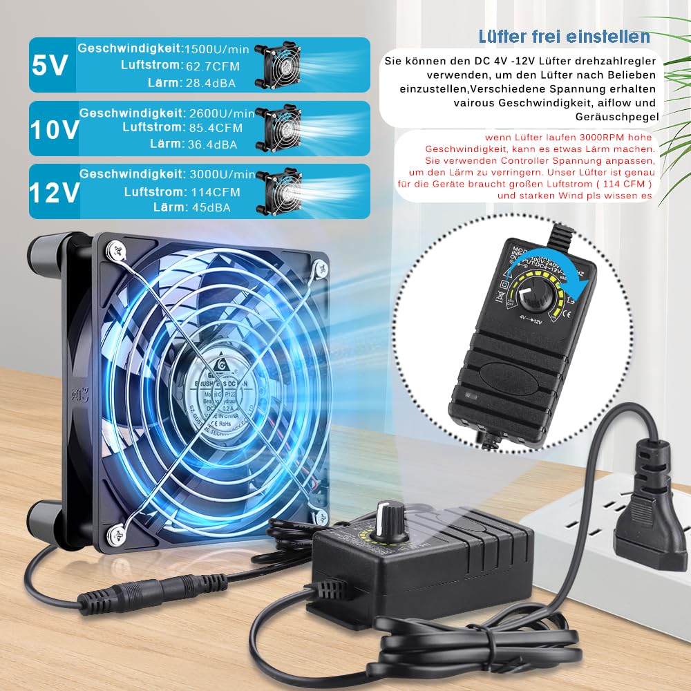 GDSTIME 120mm PC fan 230V 120mm x 25mm Computer fan Dual ball bearings with 4V -12V speed control 3000 RPM 120 x 25 220V PC fan for laptop router cabinet workstation server