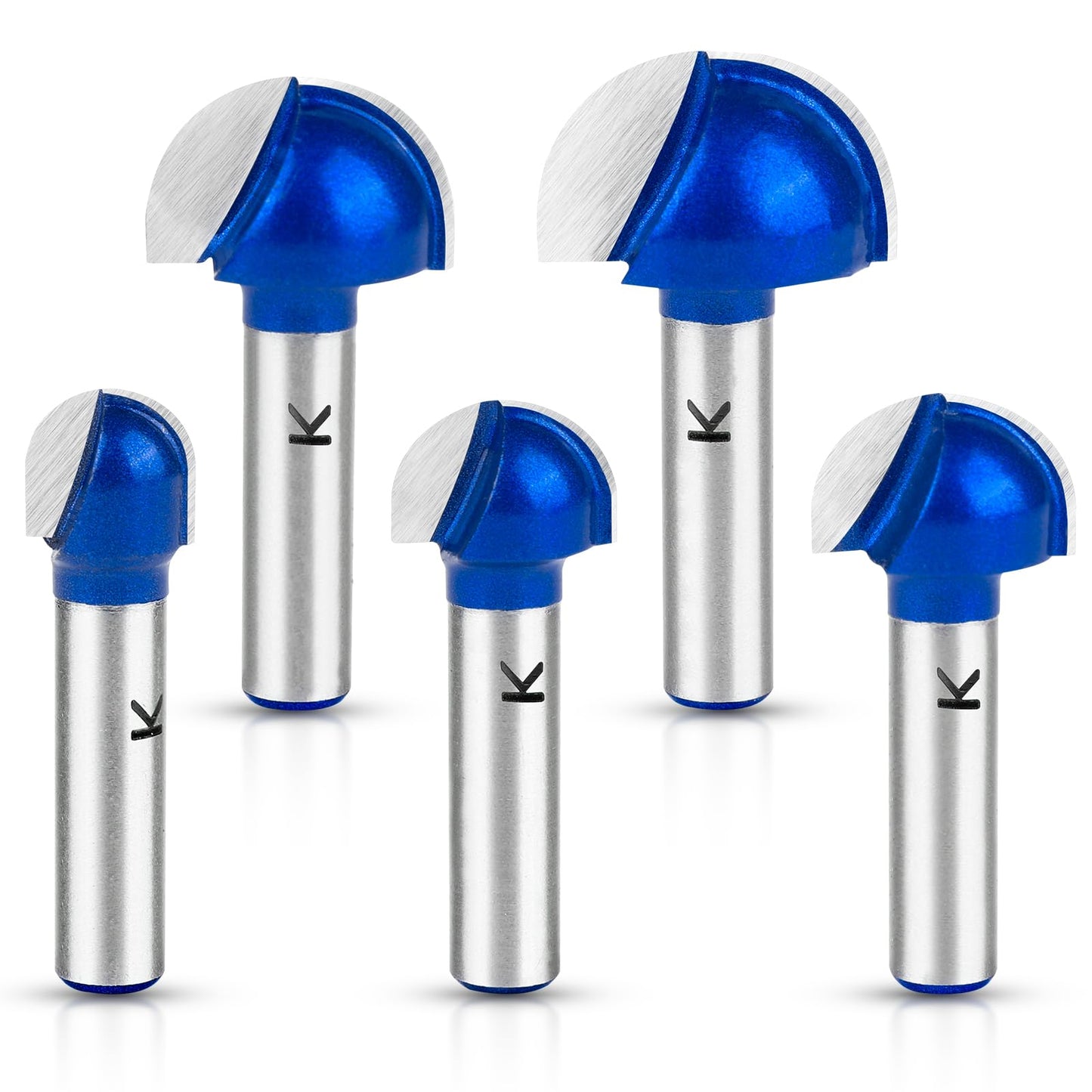 ASNOMY 5 Pieces Carbide Core Box Router Bits Set, 8mm Shank, Round Nose Ball Cutter Woodworking Router - 12mm/16mm/19mm/22mm/25.4mm