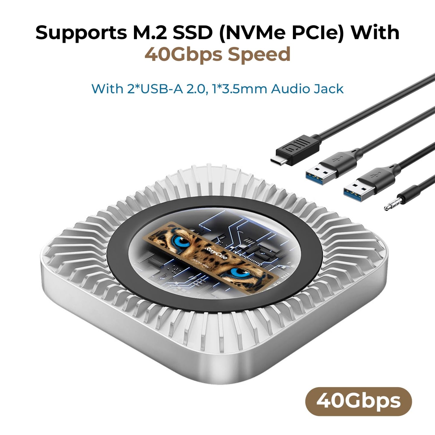 Aluminum Hub & Stand for the New M4/M4 Pro Mac Mini (2024) with 40Gbps NVMe/M.2 SSD Enclosure, 2X USB-A, USB-C Host, 3.5mm Audio - Compatible with all new Mac Mini M4/M4 Pro