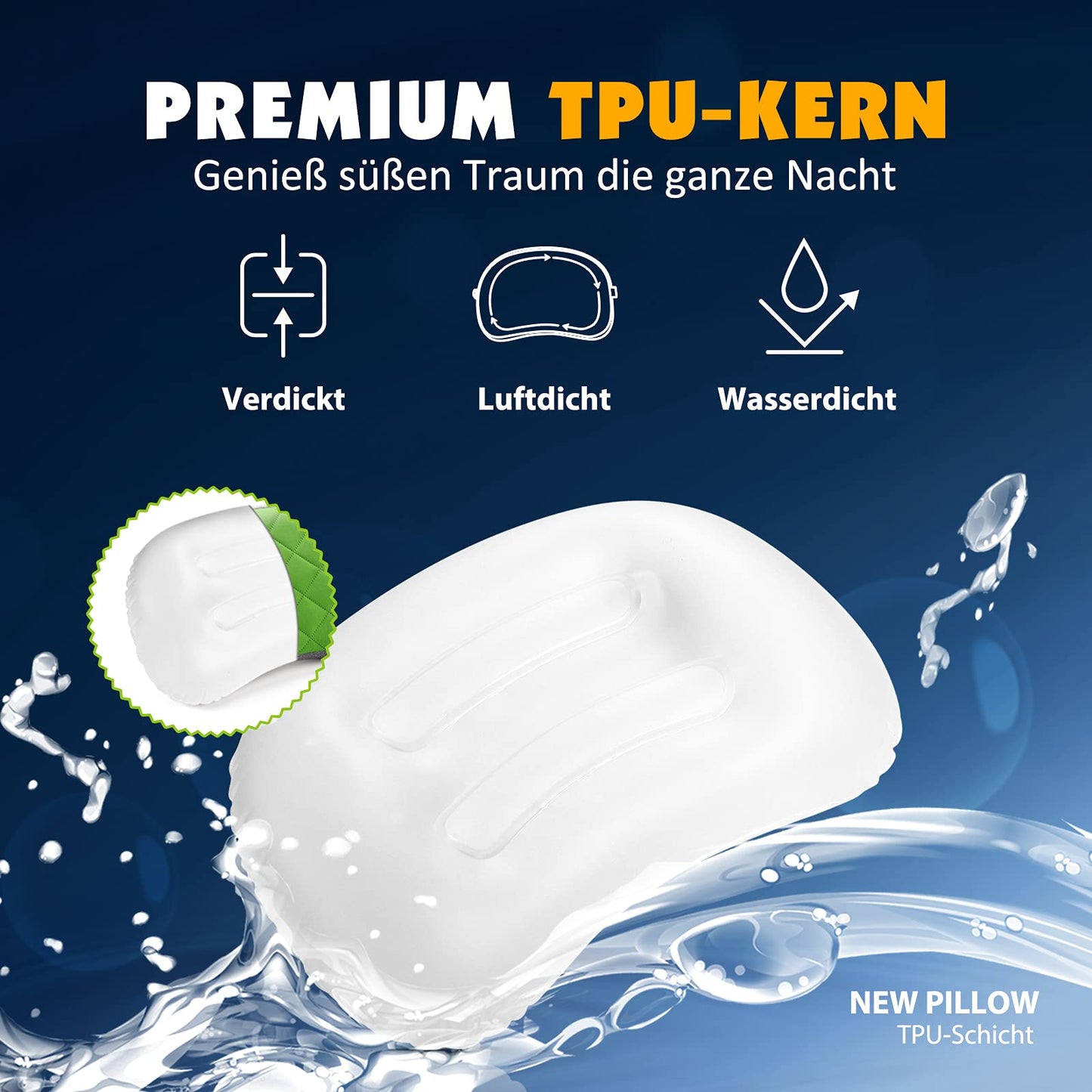 HIKENTURE Inflatable Camping Pillow with Removable Cover, Inflatable Travel Pillow Lightweight, Ergonomic Pillow on the go, Inflatable Camping Pillow Outdoor, Inflatable Pillow-Green