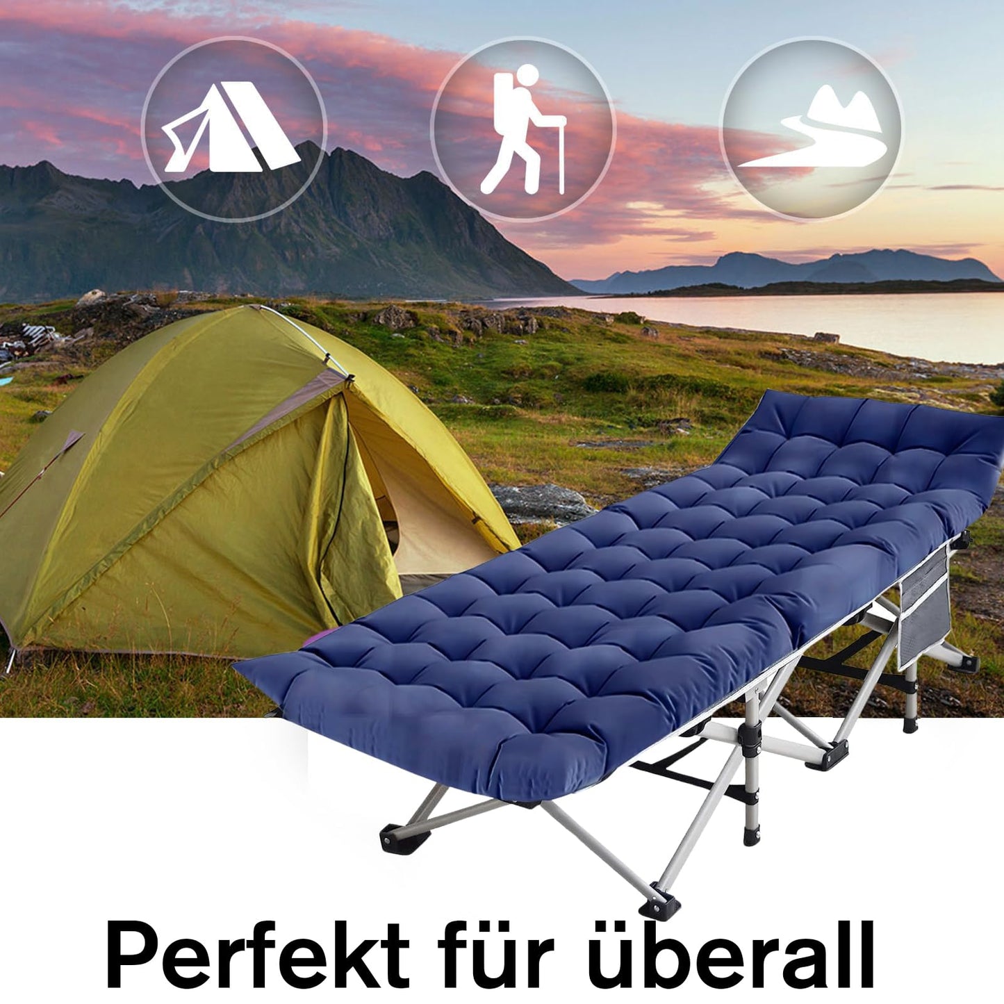Folding cot Heavy Duty Camping Cot 362KG Capacity, Portable Travel Camping Bed made of double-layered Oxford Fabric for Indoor and Outdoor, Home, Patio, and Garden (2 pieces)