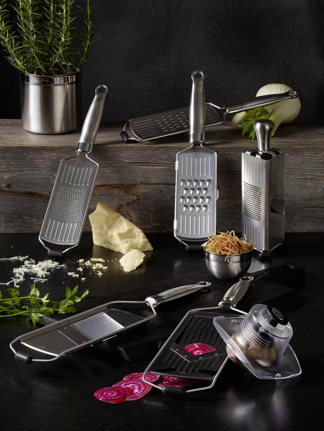 RÖSLE coarse grater, high-quality grater for raw vegetables, potatoes, vegetables or cheese, with silicone base, stainless steel 18/10, including protective cover, 36 x 7.7 x 2 cm, silver-colored