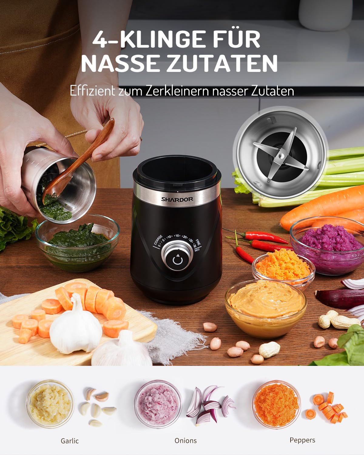 SHARDOR Coffee Grinder with 2 Stainless Steel Cups Spice Grinder, Automatic Timer, Quiet Grinding, Can Be Used to Grind Coffee Beans, Spices, Grains, Sugar, Nuts, 2 * 80 g.
