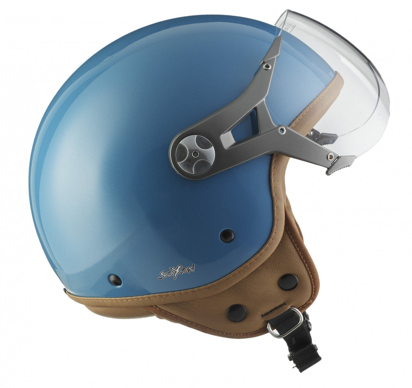 SOXON® SP-325 Mono "Crystal Blue" · Jet helmet · Motorcycle helmet Scooter helmet Moped helmet Chopper Retro Vespa Vintage Pilot Biker · ECE 22.05 visor Quick release bag S (55-56cm)