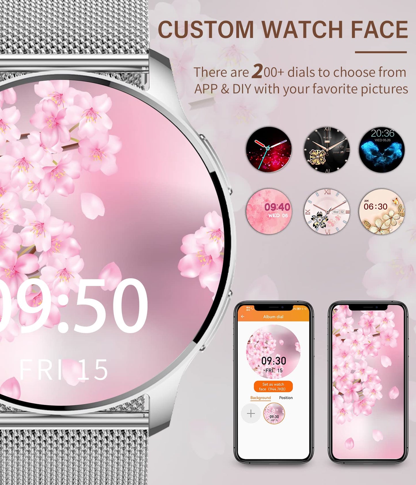 niolina Smartwatch for Women with Phone Function, 1.32 Inch HD Full Touchscreen Watch with Heart Rate Monitor Sleep Tracker Step Counter 20 Sport Modes IP67 Fitness Tracker for Android iOS, Silver