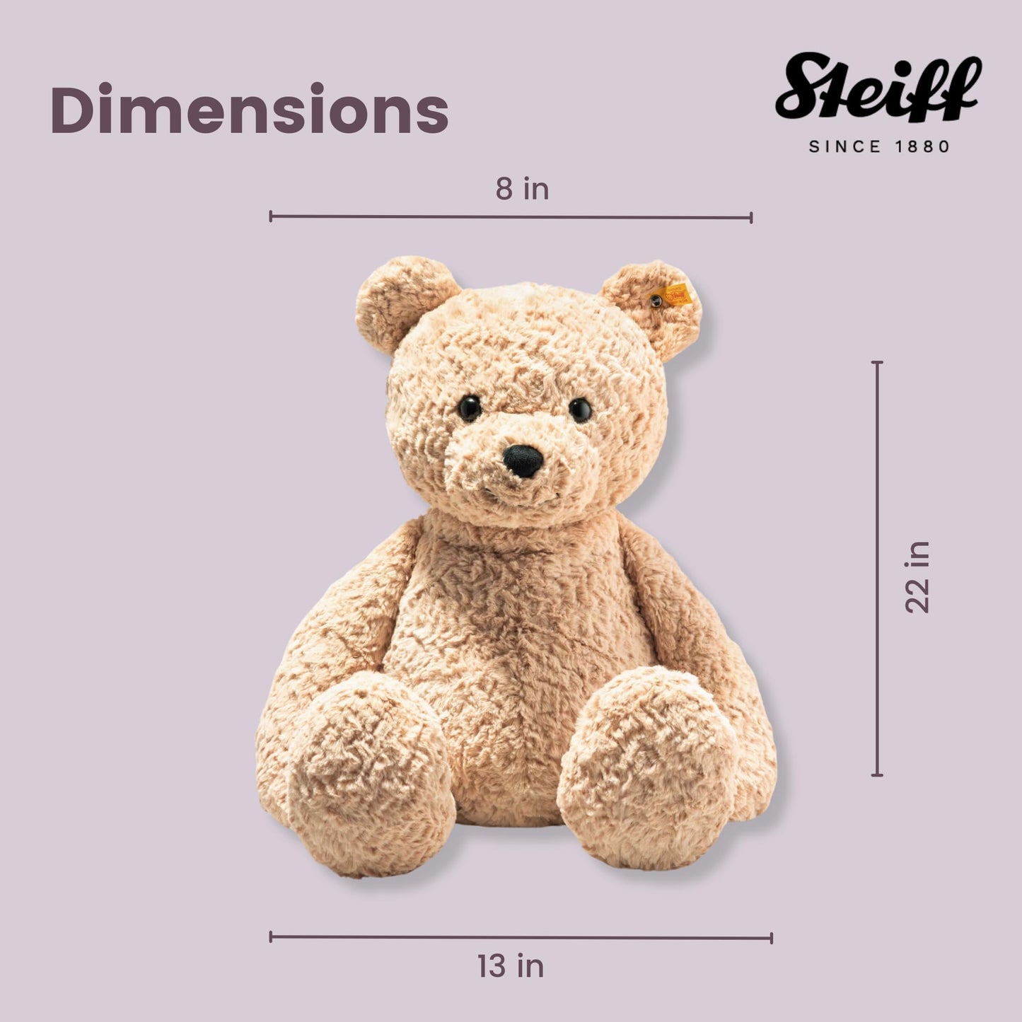Steiff cuddly toy Jimmy teddy bear, cute plush toy for children, boys & girls, friends, stuffed animal 55 cm, light brown, 067181