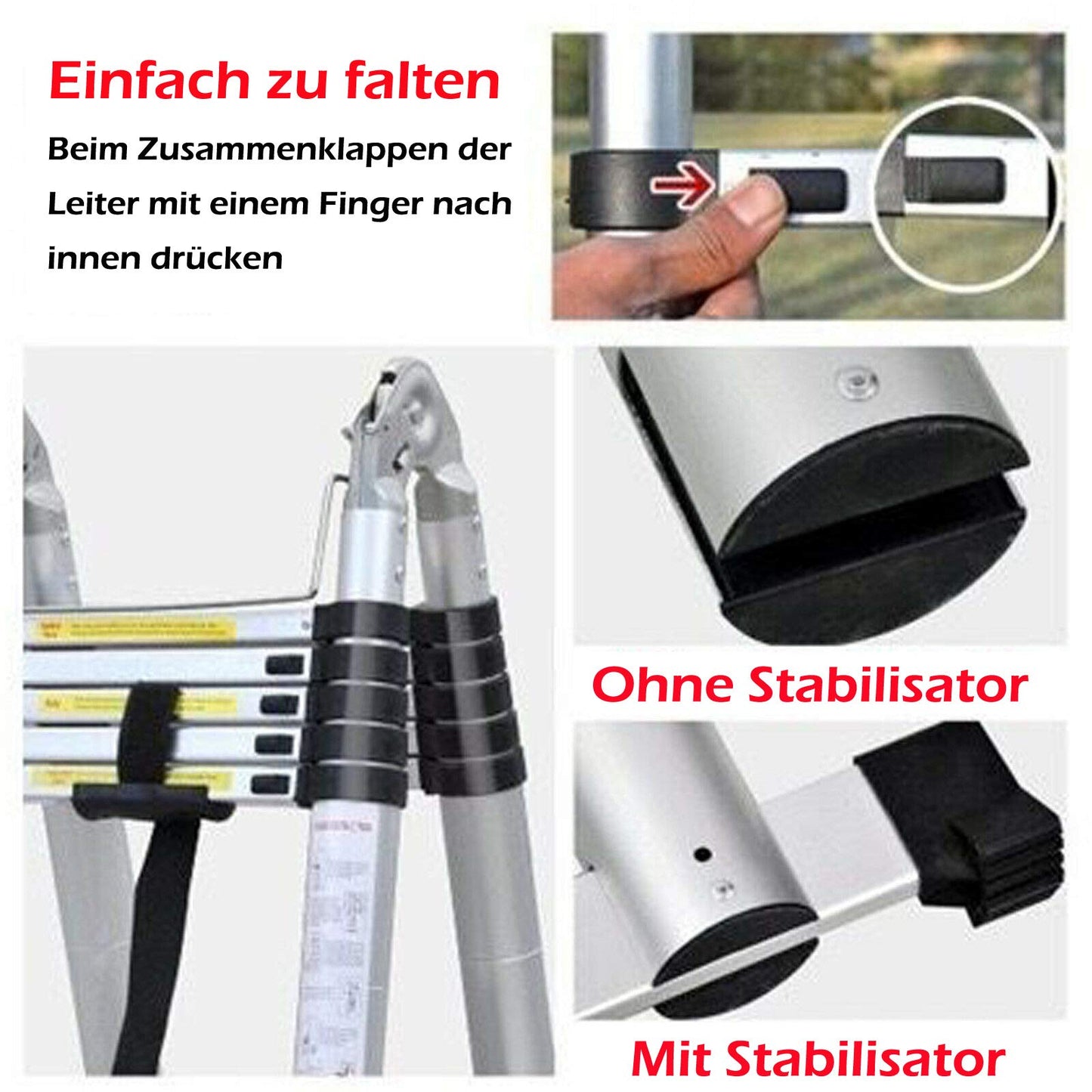 5M telescopic ladder extendable ladder aluminum ladder extension ladder leaning ladder 16 rungs multipurpose ladder 150kg load capacity safety lock ladder