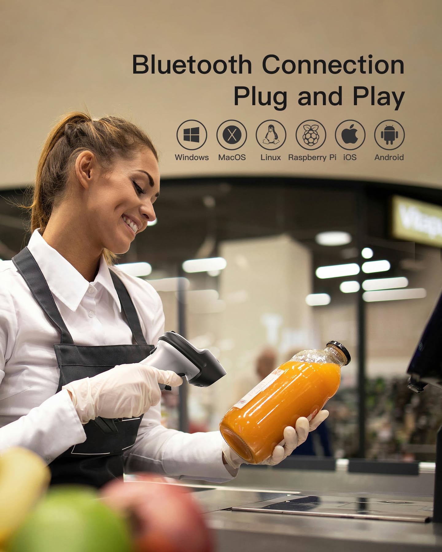 Inateck Bluetooth Barcode Scanner, wireless, cordless, 180 days standby time, 35m wireless range, automatic fast and accurate scanning, BCST-70.