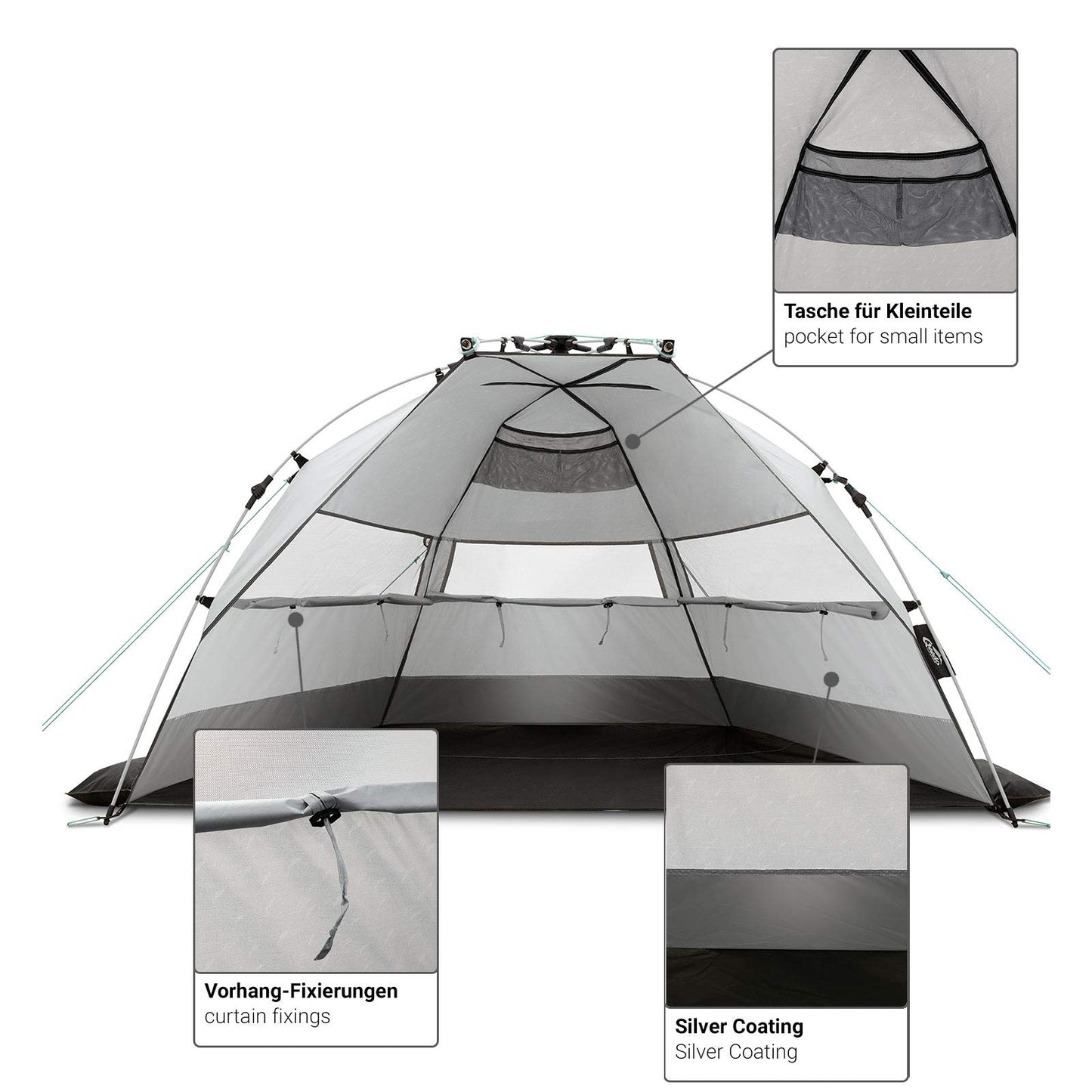 Qeedo Quick Bay beach shelter with UV protection (UV 80), beach tent with Quick-Up system - Sandgrey