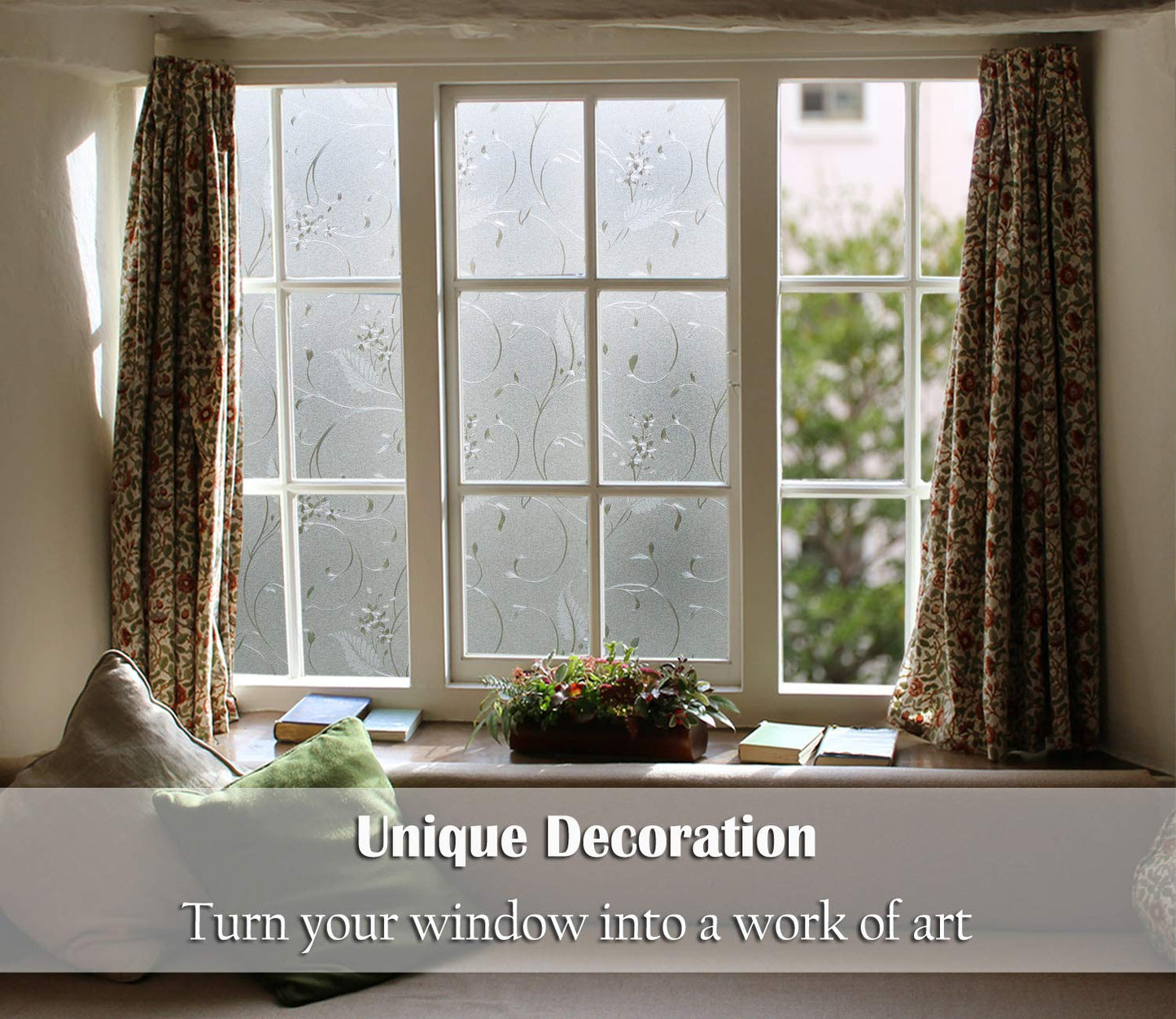 Zindoo window film self-adhesive opaque flower pattern without glue frosted glass film privacy film decorative film anti-UV 90 x 200CM
