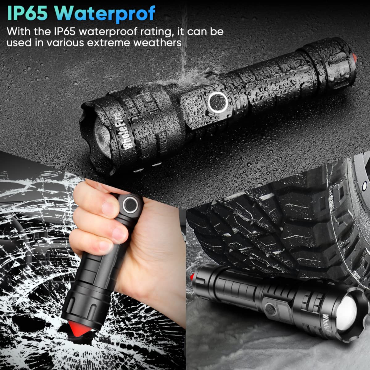 WholeFire Flashlight LED, Super Bright Rechargeable 20000 Lumens LED Flashlight, Rechargeable XHP70.2 Powerful Flashlight Battery Operated Zoomable for Camping, Emergency Gift