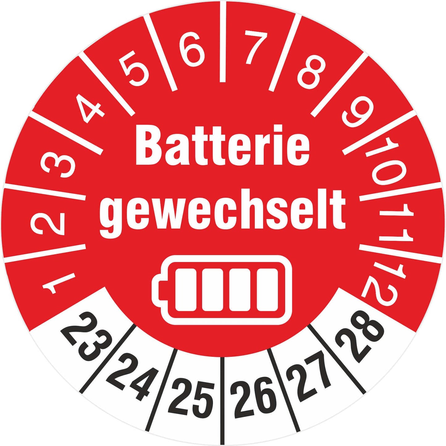 500 pieces of battery changed inspection stickers 30 mm test labels 2023-2028 on a roll with dispenser box highly adhesive