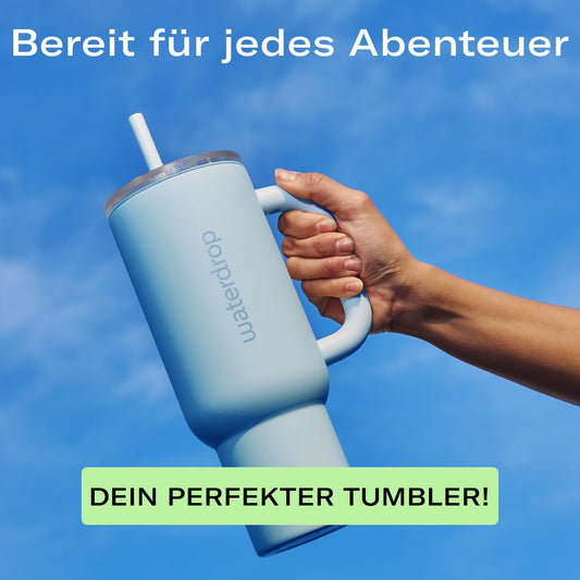 waterdrop® thermos cup with straw 1.1L - Leak-proof, sturdy water bottle with folding straw, Keeps cold for 12h, drinking cup with lid, insulated stainless steel bottle