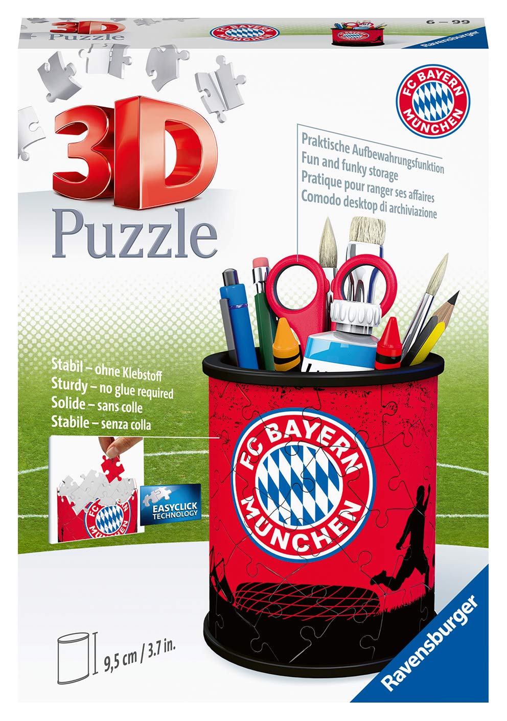 Ravensburger 3D Puzzle Night Light FC Bayern Munich - Fan merchandise for children aged 6 and up, LED bedside lamp with clap mechanism & 3D Puzzle 11215 - Utensilo - FC Bayern Munich - 54 pieces