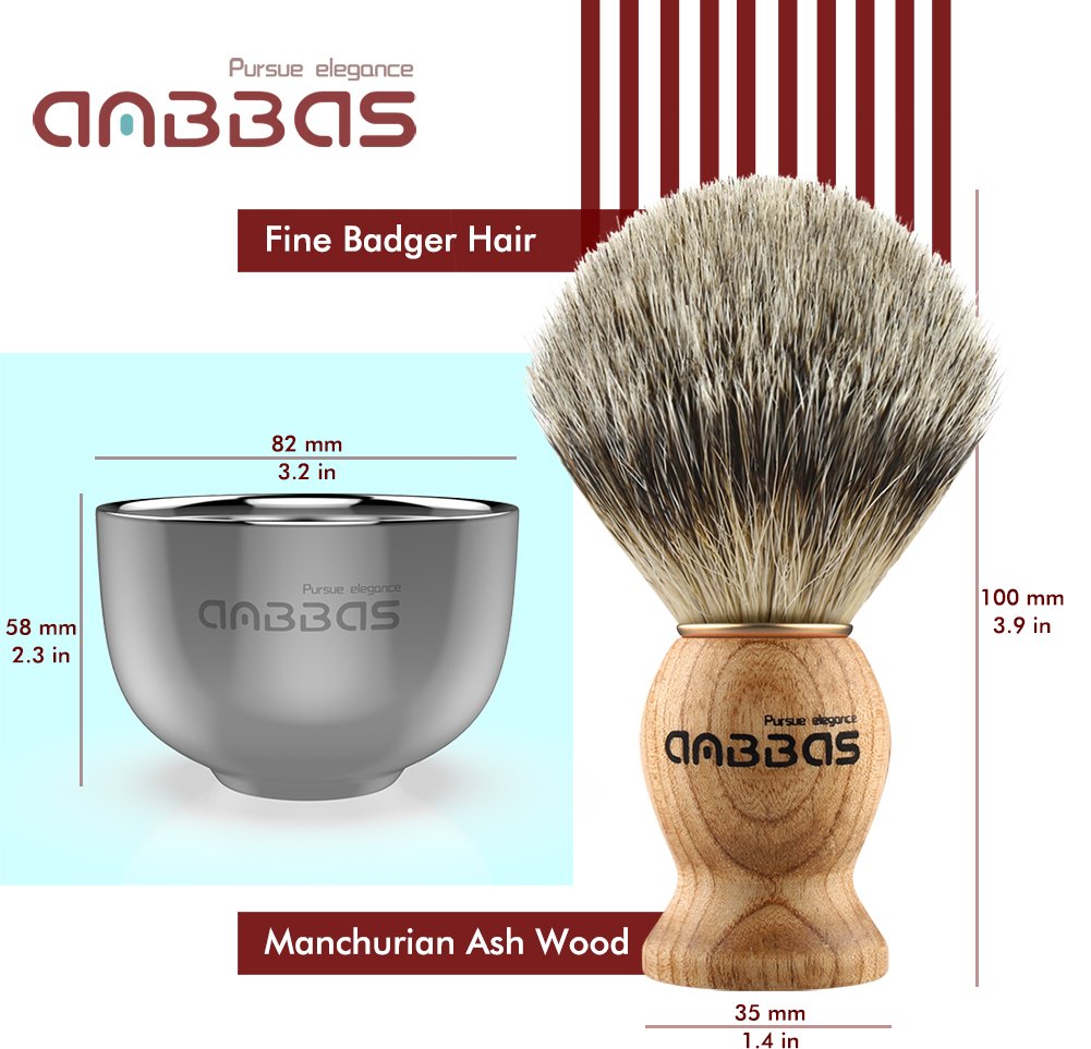 Anbbas shaving set men with bowl Luxury men's gift set Shaving brush Badger hair Silver tip with brush holder