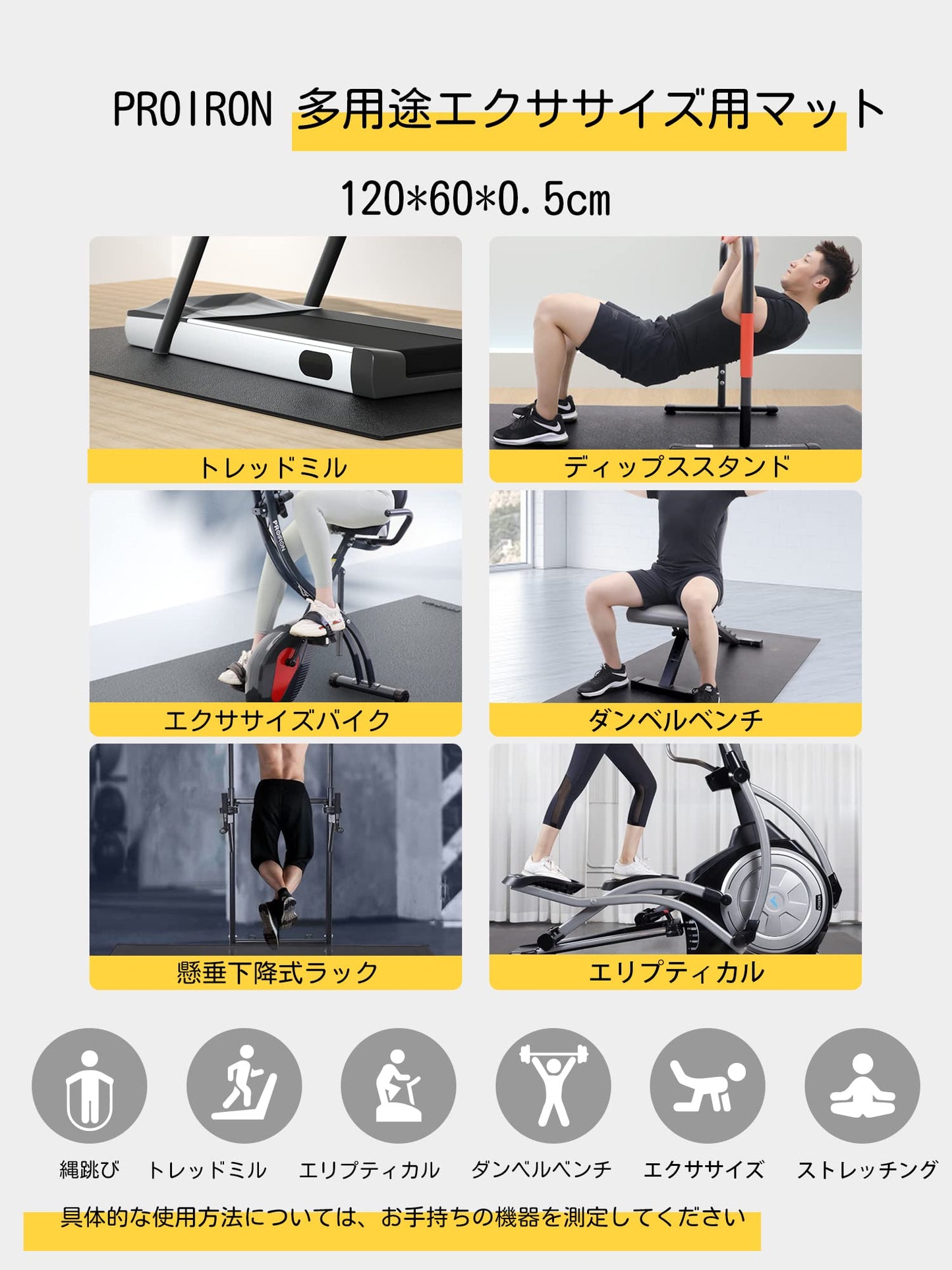 PROIRON Floor Protection Mat for Fitness Equipment, 5mm thick, Treadmill Mat, Protective Mats, Gym Floor Mat, Underlay Mat for Cross Trainer - also used as a Yoga Mat.