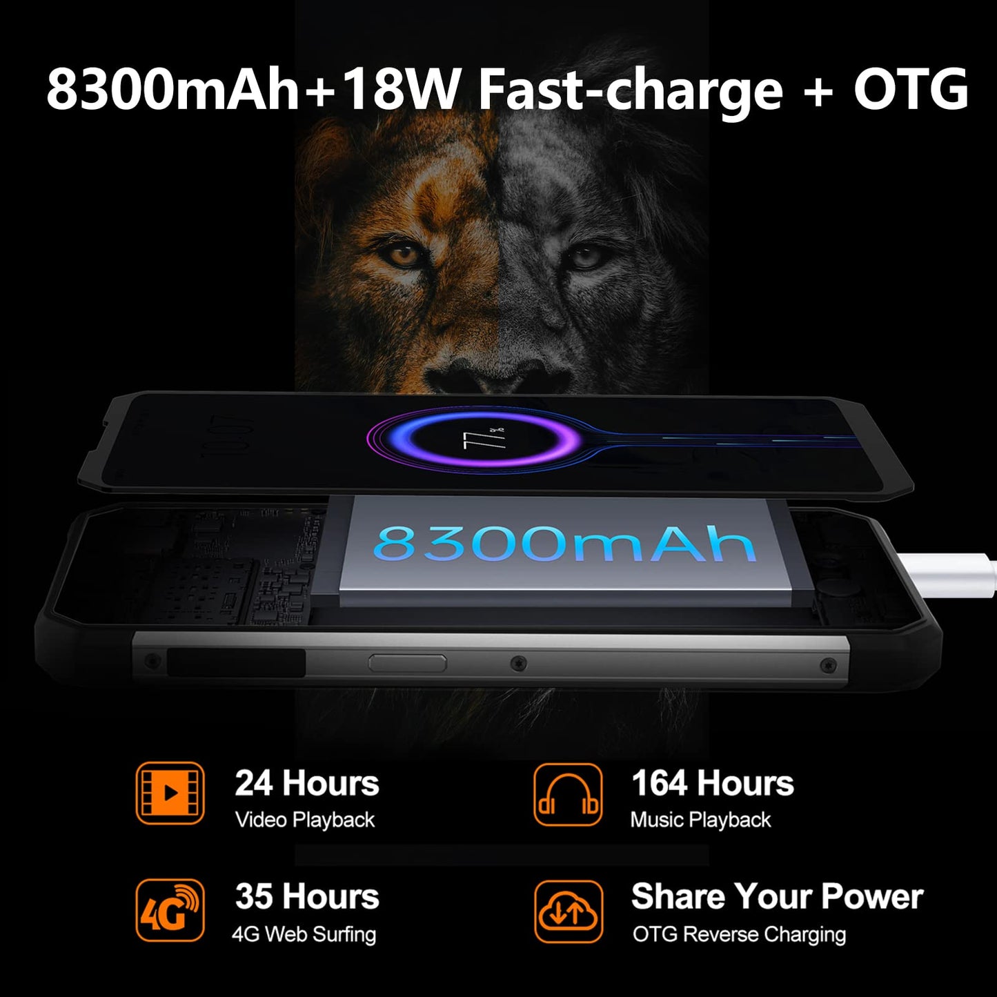 OUKITEL WP17 Outdoor Smartphone, 8300mAh outdoor mobile phone with 128GB + 8GB, 90Hz 6.78" FHD+ display, Helio G95 game chip, 64MP + 20MP camera, 18W fast charging, Android 11, NFC, OTG, dual 4G.