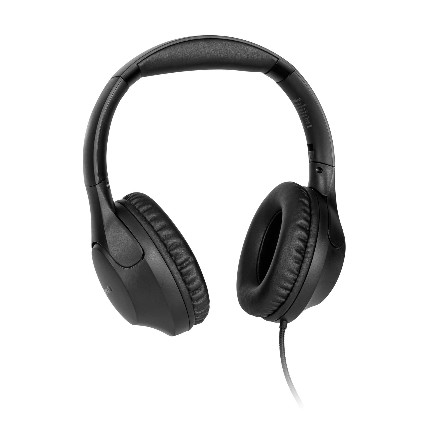 TechniSat STEREOMAN 3 - compact Hi-Fi cable headphones (padded ear cups made of PU leather, over-ear, adjustable headphone length, foldable ear cups, control unit including microphone) black