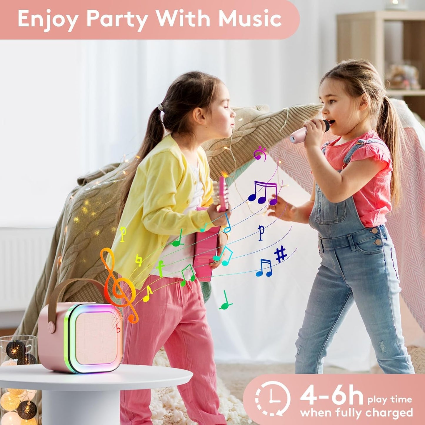 Mini karaoke machine for kids and adults, portable singing machine with 2 wireless microphones, thousands of karaoke songs, birthday gifts for girls aged 3 to 12 (Blue)