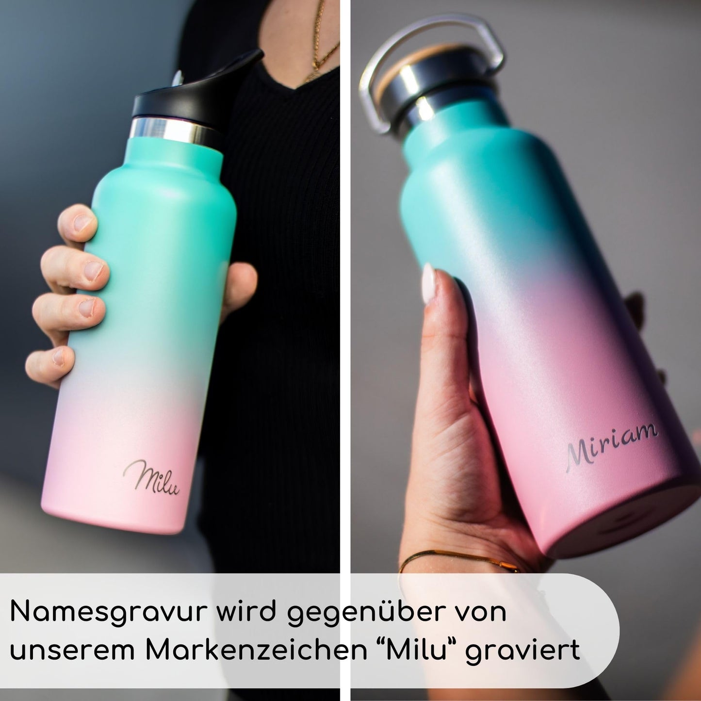 Milu® Engraved Water Bottle personalized - perfect for gifting on Easter, Father's Day, Mother's Day, Christmas, Back to School, Anniversary, Birthday, for women and men, moms, dads, and kids (500ml + Engraving)