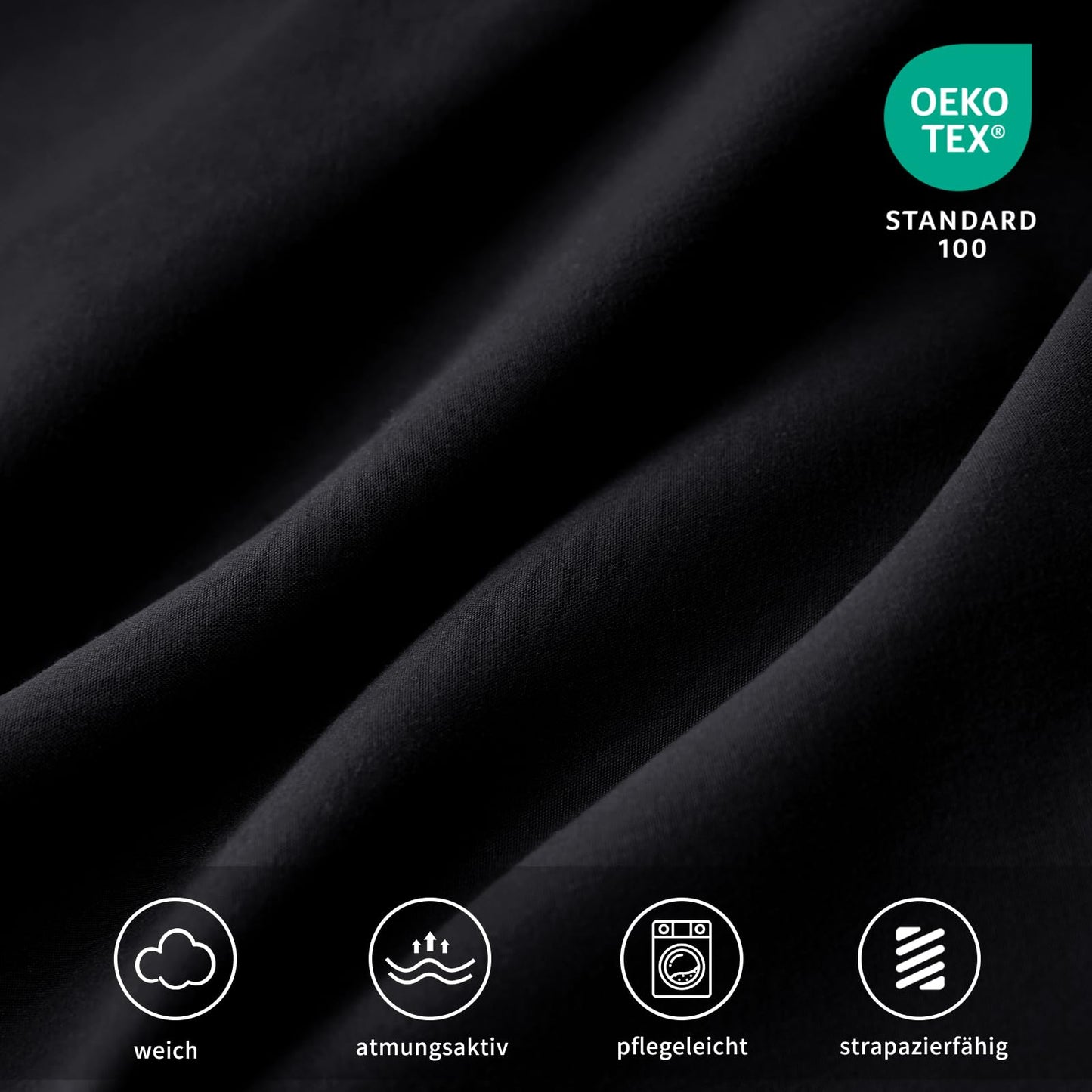 Tifschlaf bedding set 200x220 3 pieces Black, Microfiber 1 duvet cover 220x200 cm + 2 pillowcases 80x80 cm, ÖKO-TEX bedding sets with zipper Soft and wrinkle-free duvet cover