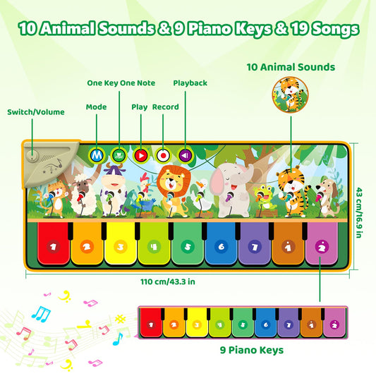 Rodzon 63301 Baby Toy for 1 Year Old, Music Mat for Children with 19 Songs and 10 Animals, Kids Toy for 1 2 3 Years Piano Mat Gift for Girls Boys Christmas Birthday