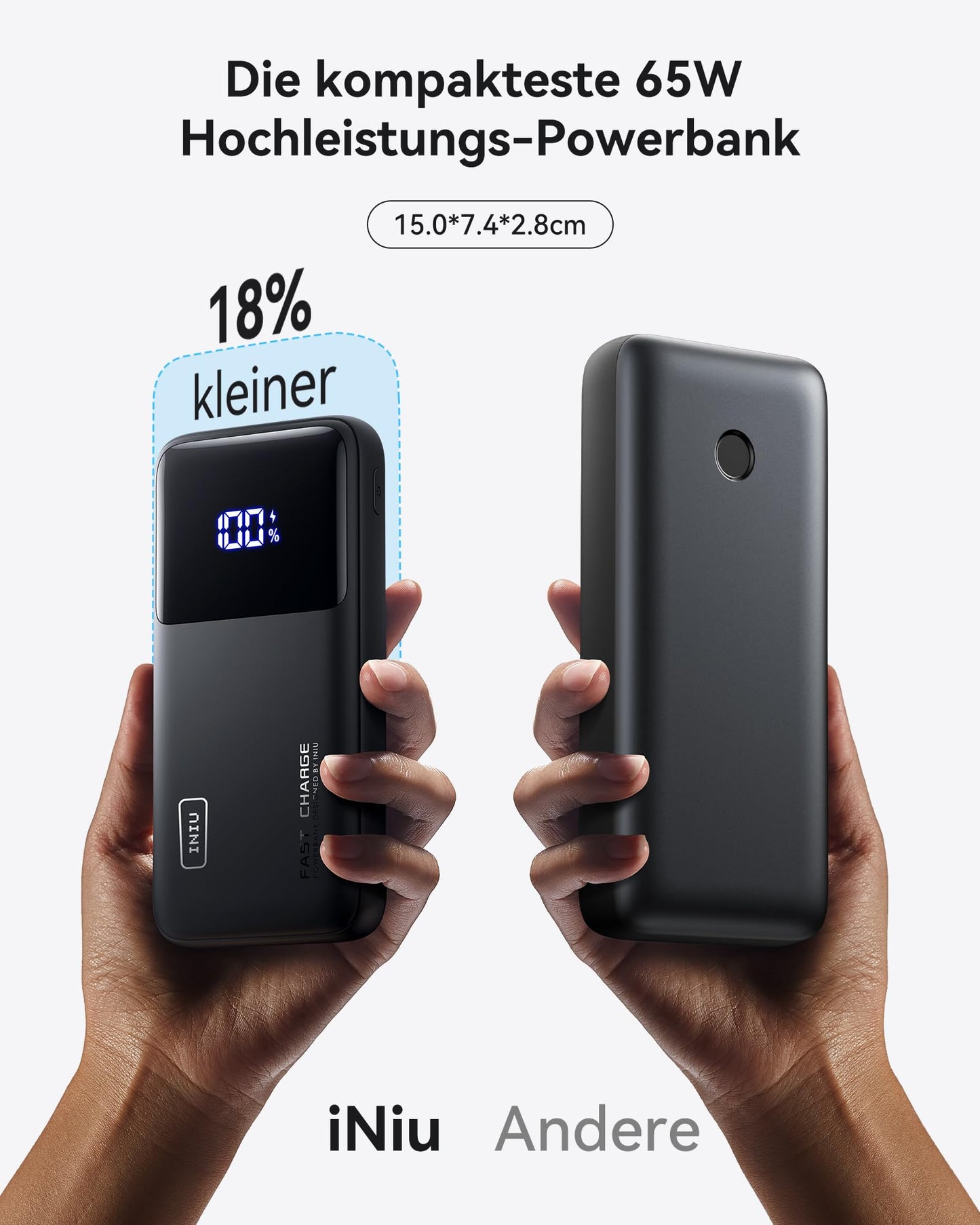 INIU Power Bank, 20000mAh 65W power bank small but powerful for phone & laptop, external portable chargers with USB C input & output, compatible with MacBook Pro, Surface Go, iPad, iPhone 17, 16, 15, 14 Pro Max, plus Steam Deck.