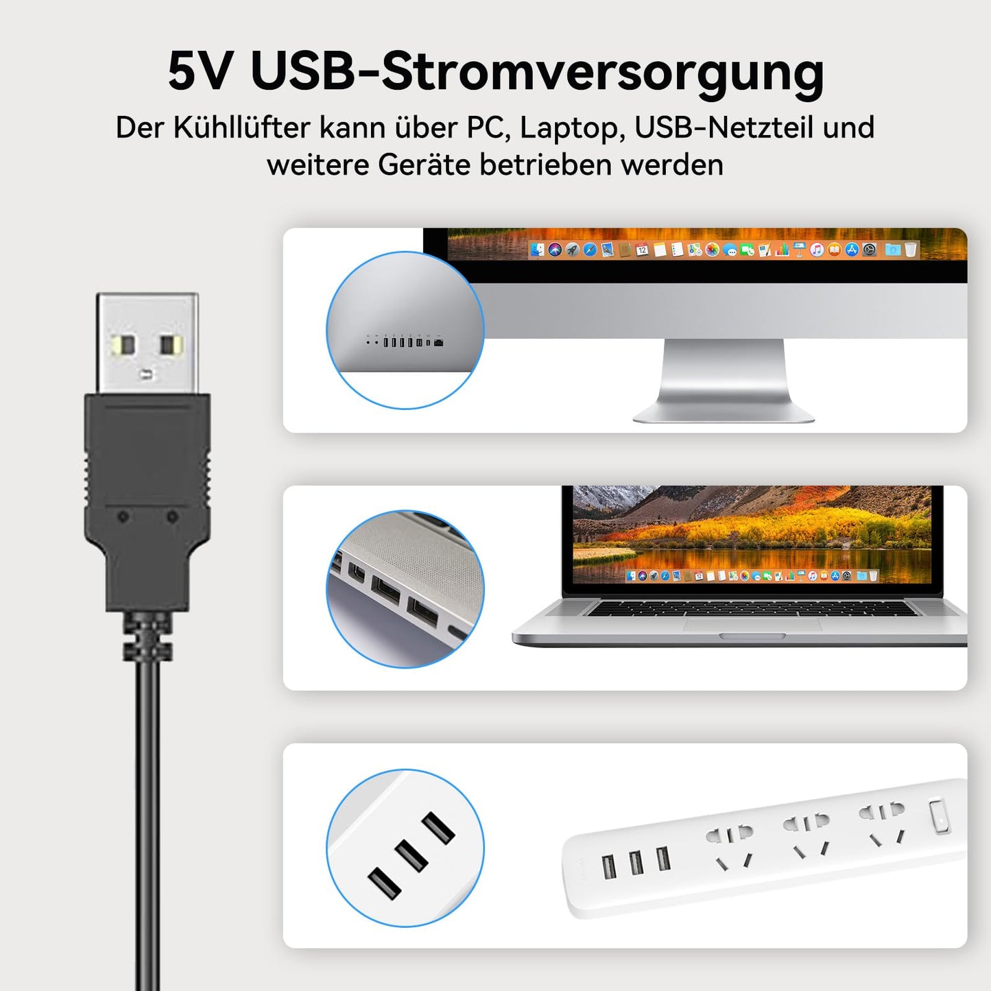 ELUTENG 2 in 1 USB fan 140mm 5V, double USB PC fan USB computer PC fan 140mm housing fan with 3 adjustable speeds for PS4/laptop/TV box/AV cabinet/router