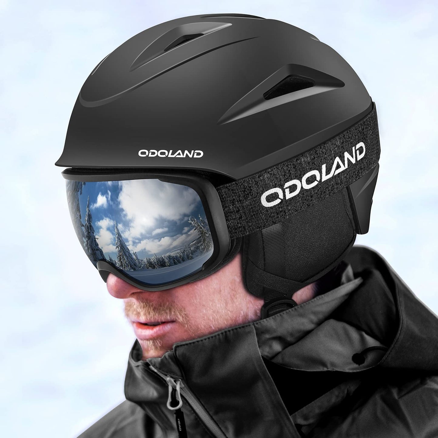 Odoland ski helmet with ski goggles for skiing and snowboarding, Adjustable size, with ear protectors for men, women, and teenagers.