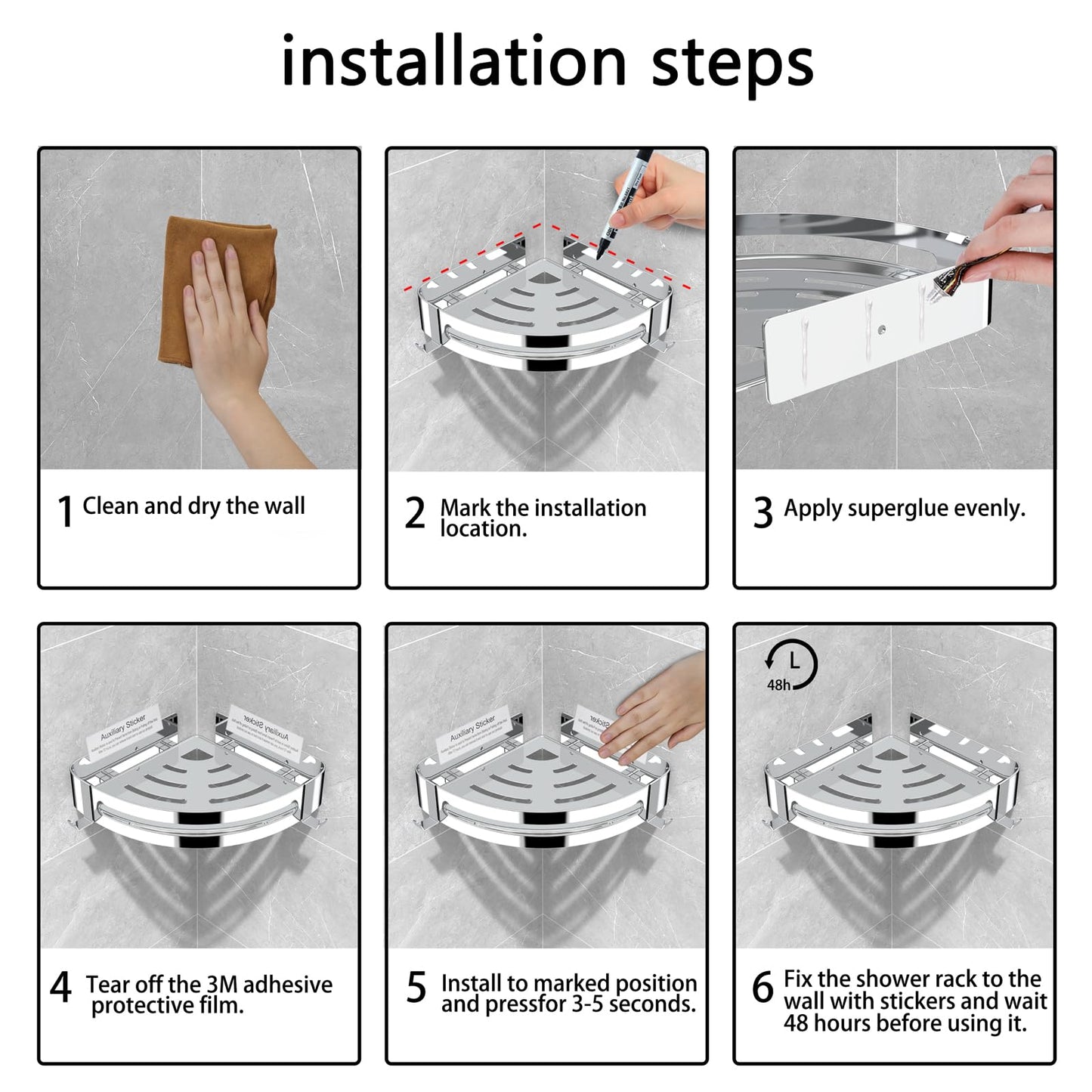 Strength Enemy Shower Caddy No Drilling, Shower Corner Shelf, Shower Caddy with 4 Hooks, Stainless Steel Shower Caddy for Bathroom Kitchen (2 Pack, Silver)