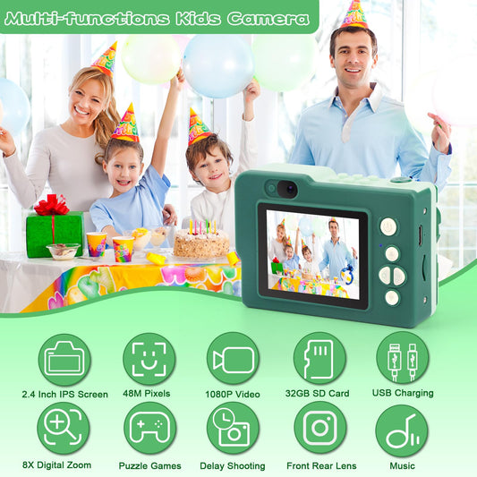 Children's camera, camera for kids, back to school birthday gifts for boys 3 4 5 6 8 7 9 10 11 12 years old, 32GB 1080P HD digital camera, boys' camera, camera dinosaur kids toy.