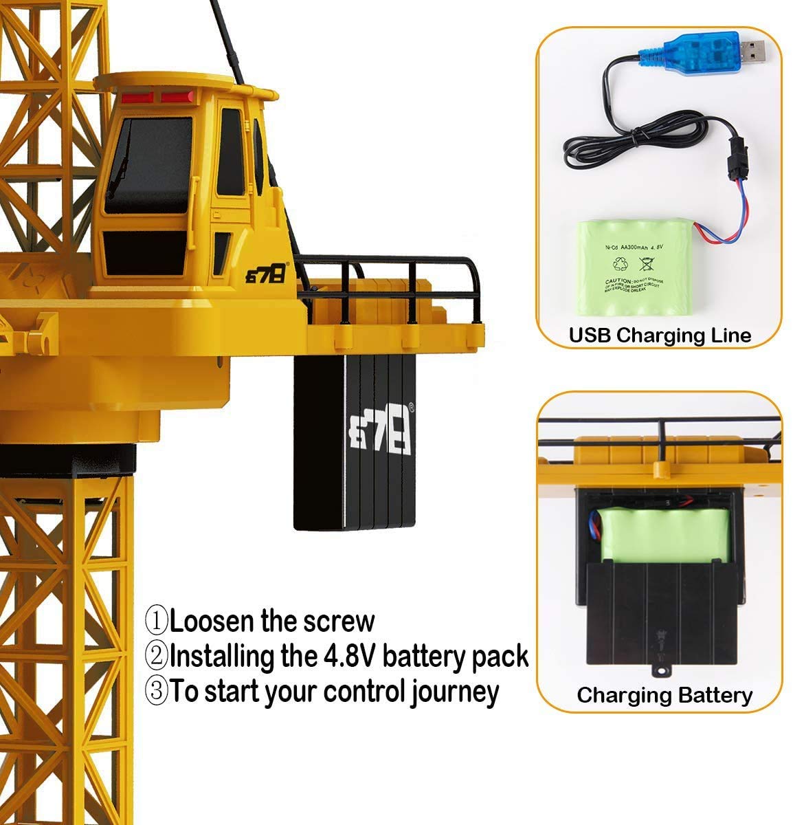 Mini Tudou 128 cm high 2.4 GHz remote-controlled tower crane, 6 channels radio control construction RC crane toy. 680 degree rotation, lift model with tower light and sounds for kids boys.