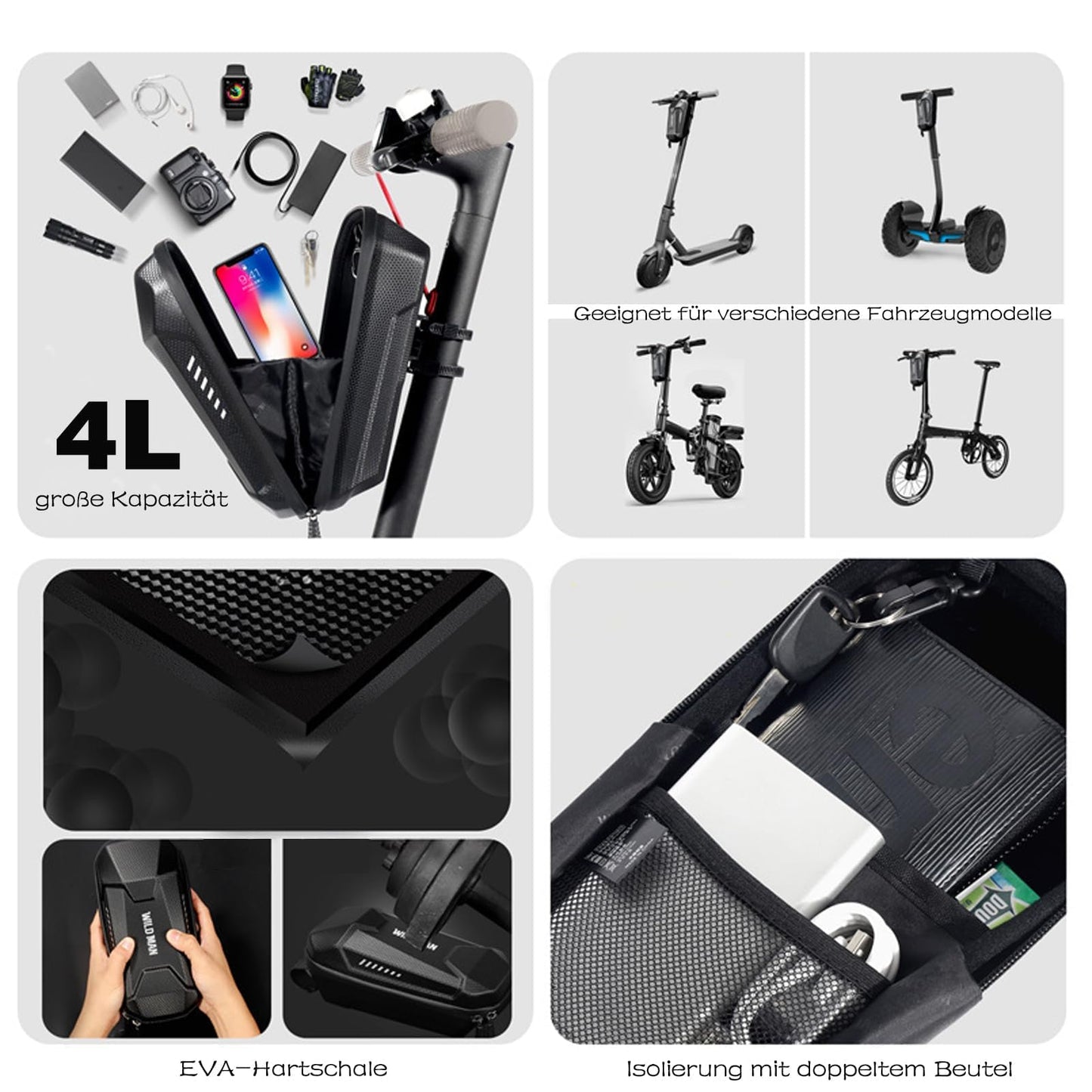 Lock for E scooter, handcuff lock for E roller, bike lock, E-bike/motorcycle, electric scooter lock with silicone protection against scratches. Includes a portable 4L storage bag.