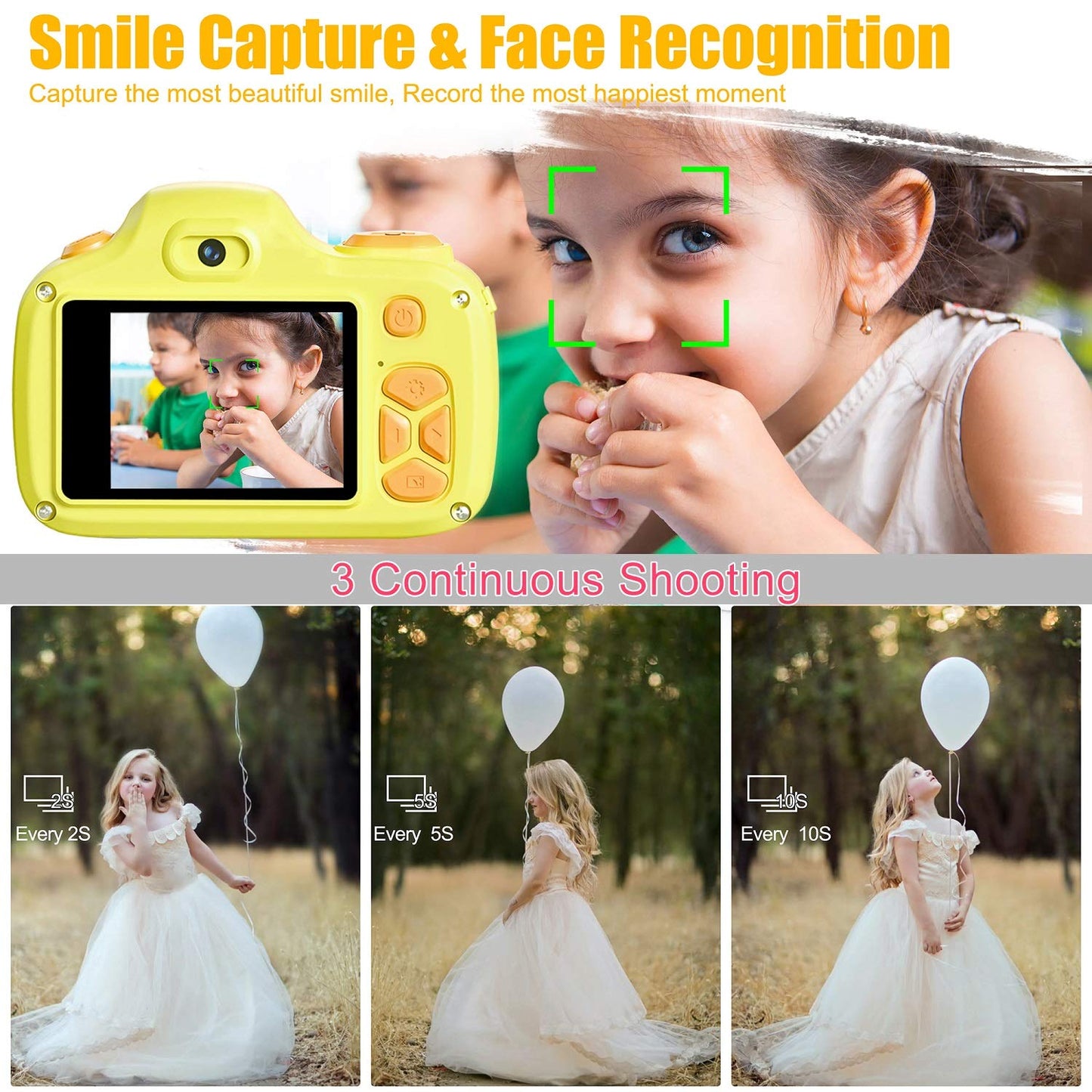 Kriogor Kids Camera, Digital Photo Camera Selfie and Video Camera with 16 MP/Dual Lens/2 Inch Screen/1080P HD/32G TF Card/9x Digital Zoom, Birthday Gift for Kids (Yellow)