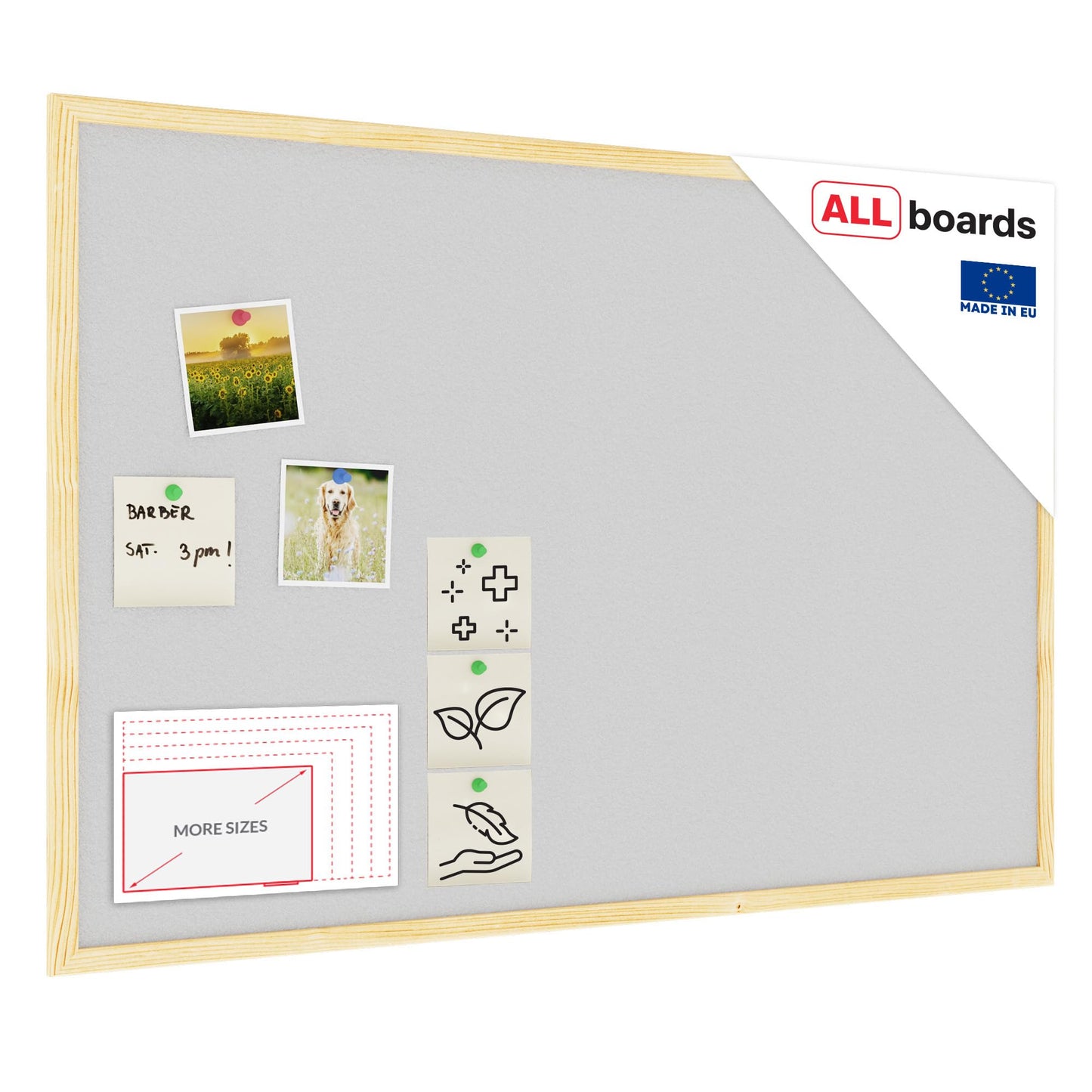 ALLboards light grey pin board with wooden frame 90x60cm cork board cork board pin board cork grey surface