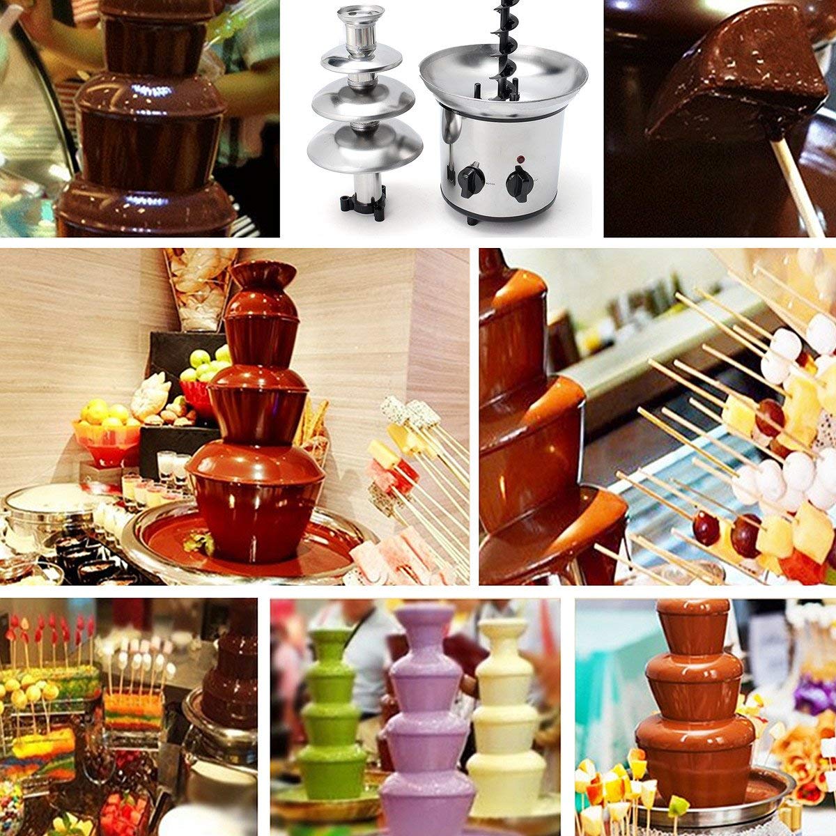 Electric chocolate fountain 170W, stainless steel 4-tiered chocolate fountain for children's birthday parties and weddings.