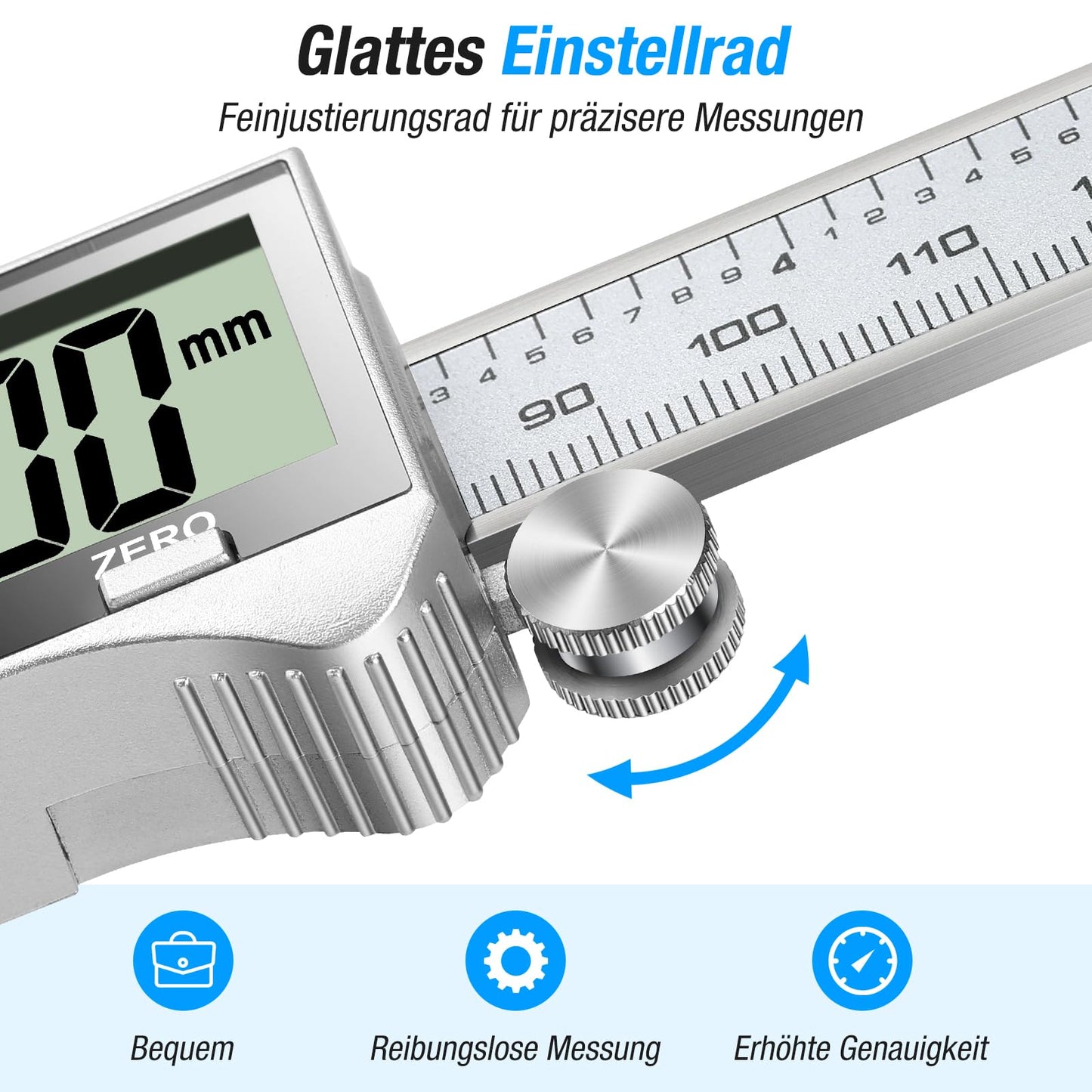 Digital caliper with large LCD screen, digital caliper with splash and dust protection, caliper with spare battery and storage box (silver)
