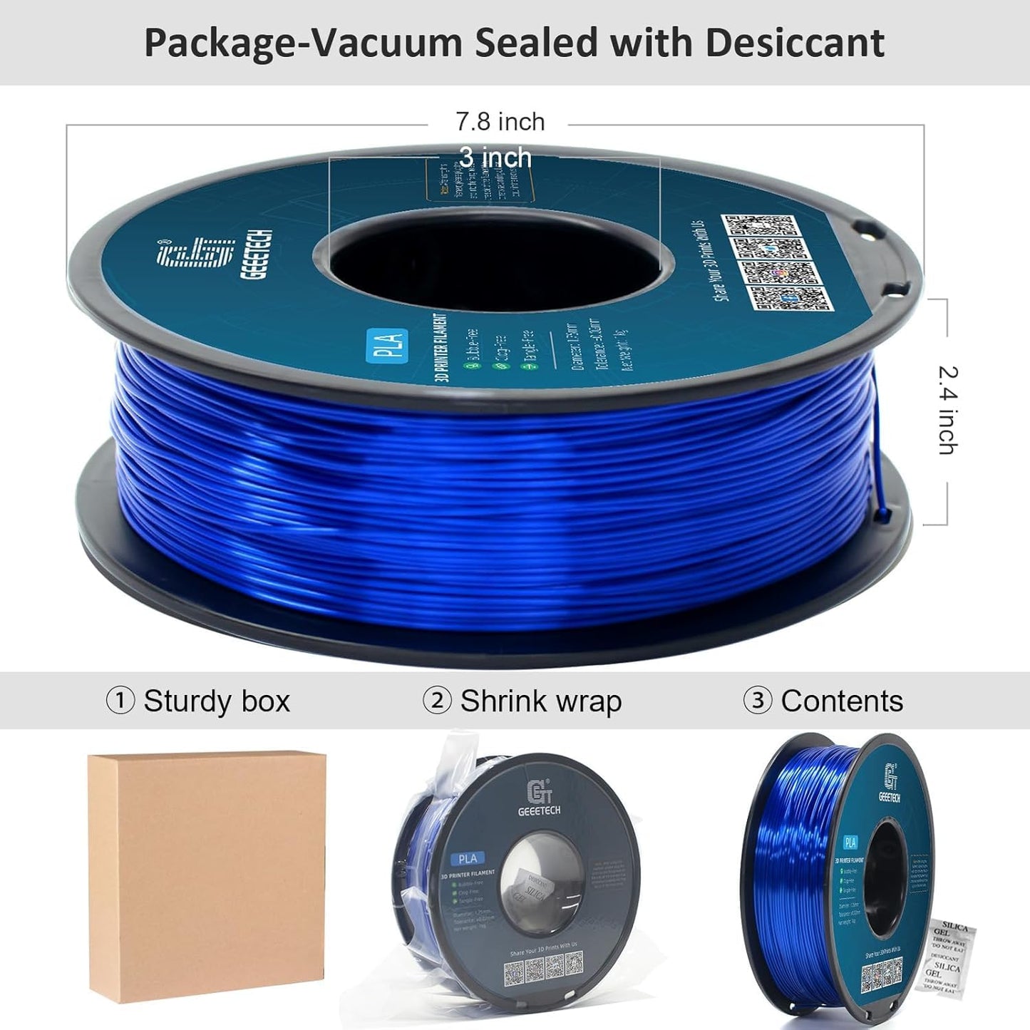 GEEETECH PLA Silk filament 1.75mm, 3D printer filament PLA 1kg Spool (royal blue)