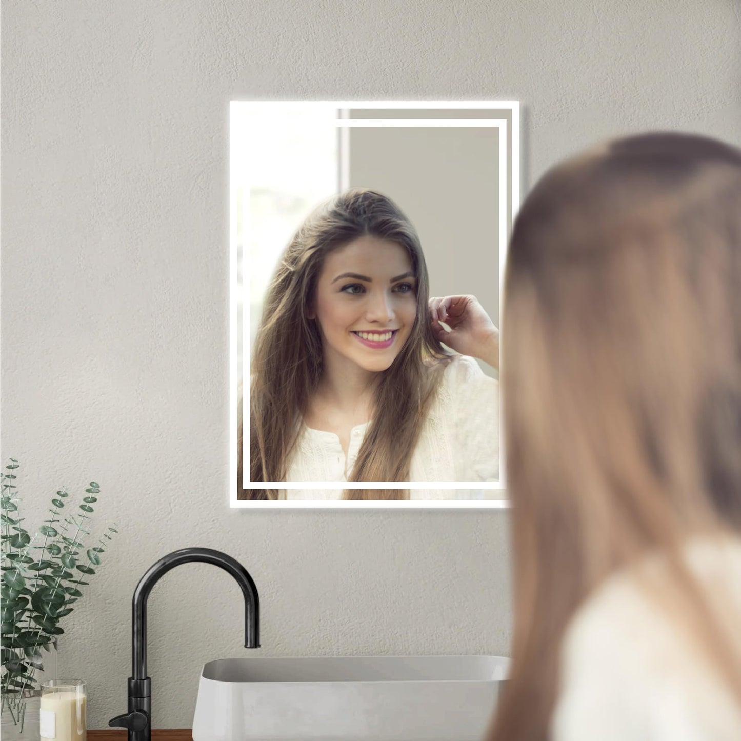 Boromal bathroom mirror with lighting 60x40cm wall switch bathroom mirror horizontal/vertical 6500K cool white wall mirror light mirror