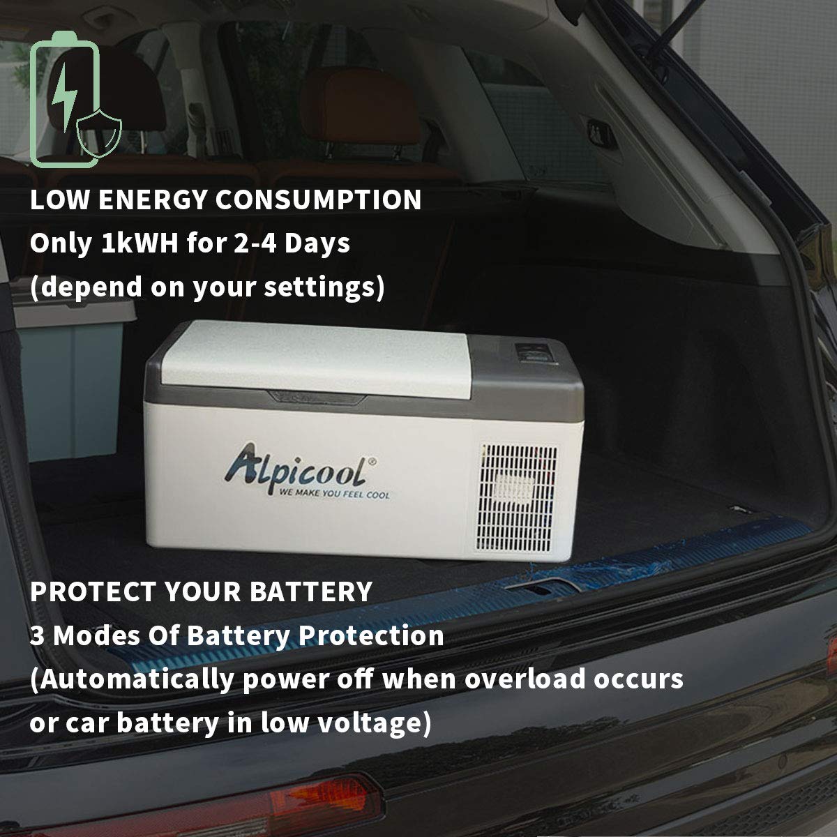 Alpicool C15 15L compressor cooler 12v mini fridge electric camping freezer small portable for car, truck, boat, RV with USB port, -20℃-20℃.
